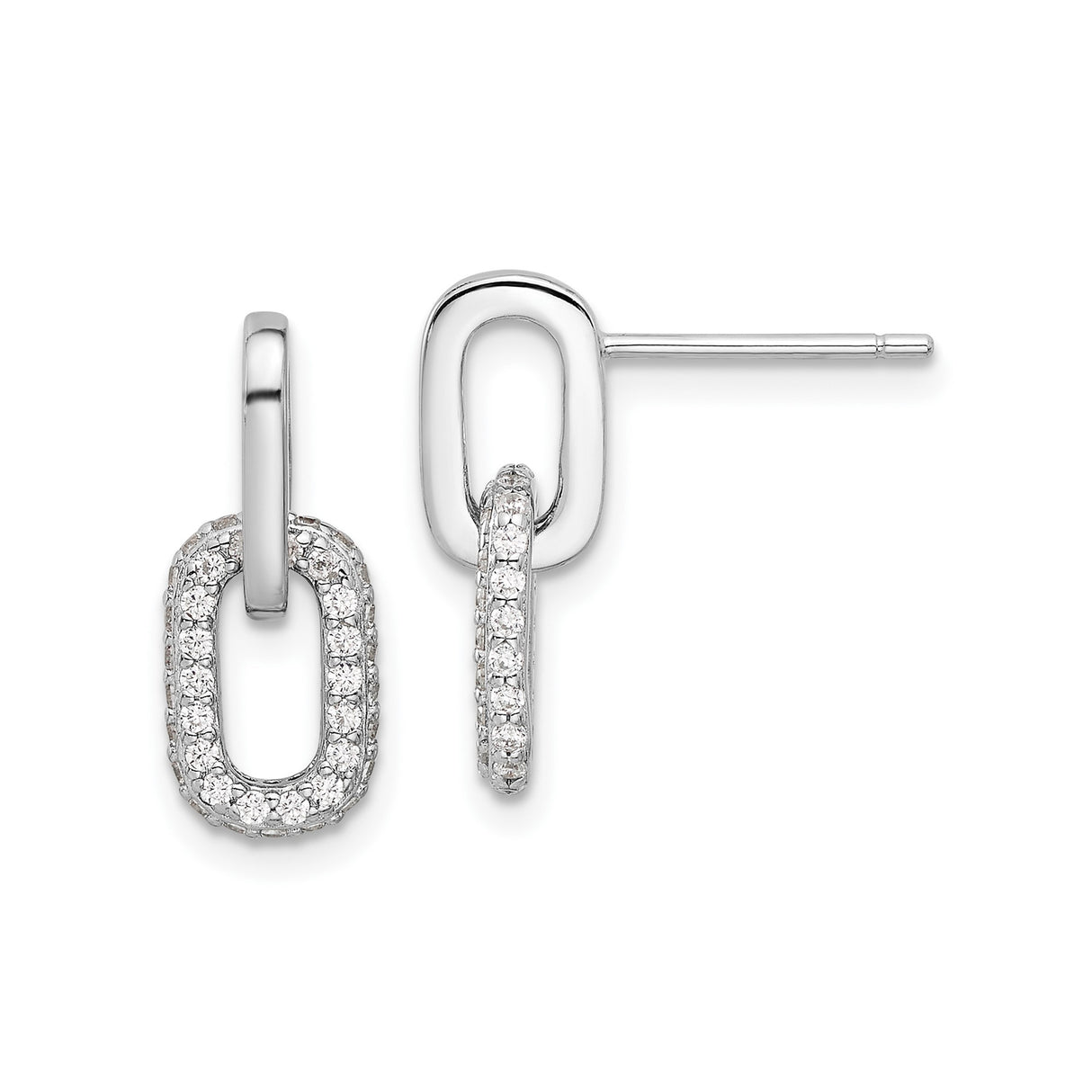 Sterling Silver Dangle Earrings with Cubic Zirconia, Interlocking Oval Link Design