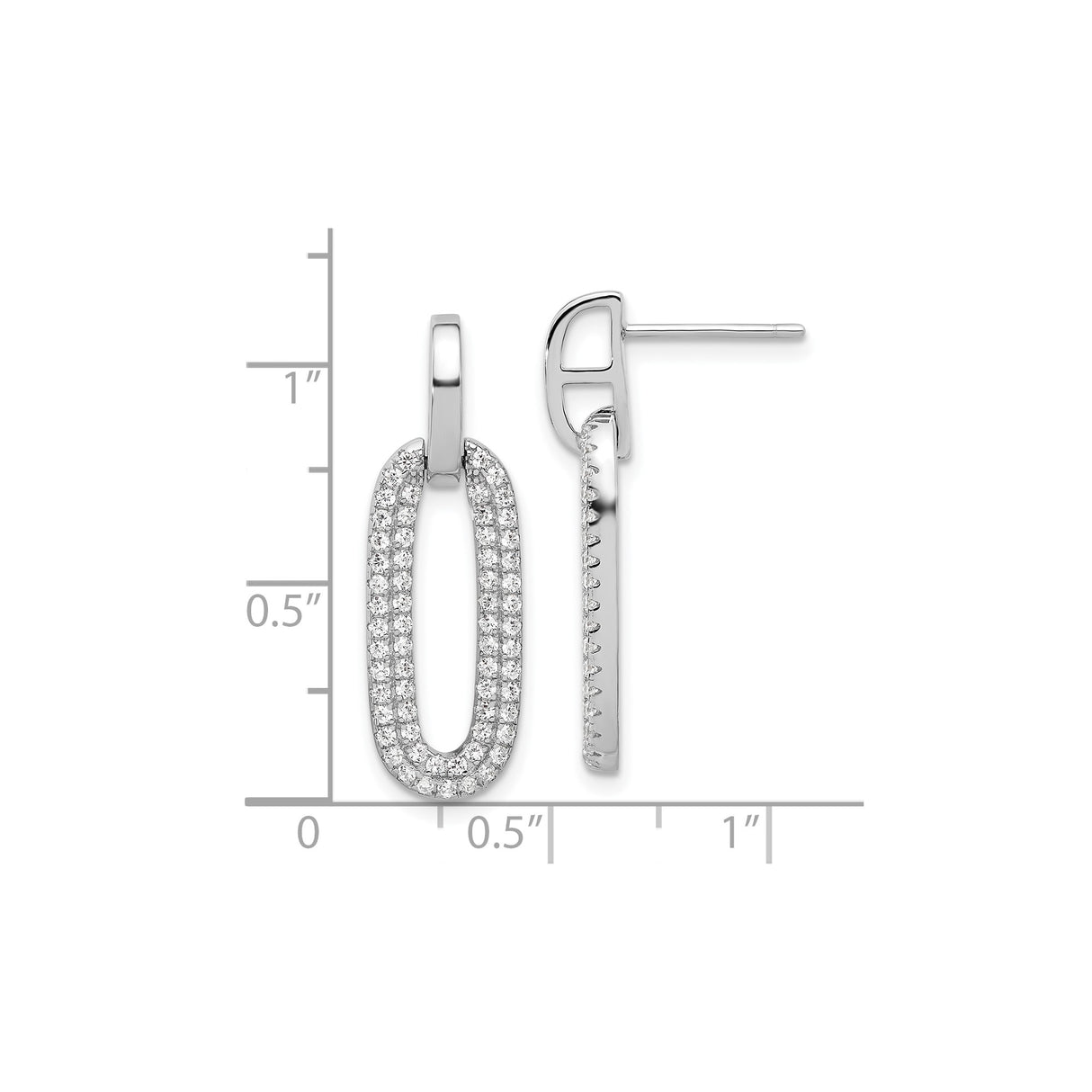 Sterling Silver Dangle Earrings with Cubic Zirconia, Open Oval Drop Design