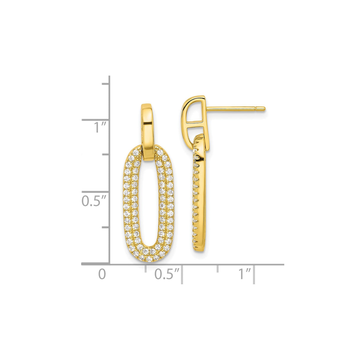 Sterling Silver Dangle Earrings with Cubic Zirconia, Elongated Oval Open Link Design