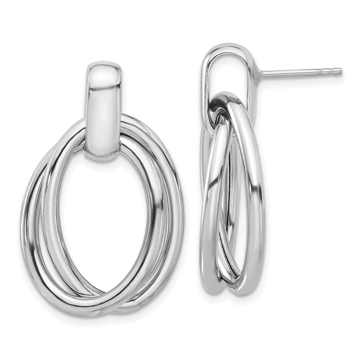 Sterling Silver Hoop Earrings, Interlocking Triple Oval Studs, Minimalist Lightweight Design