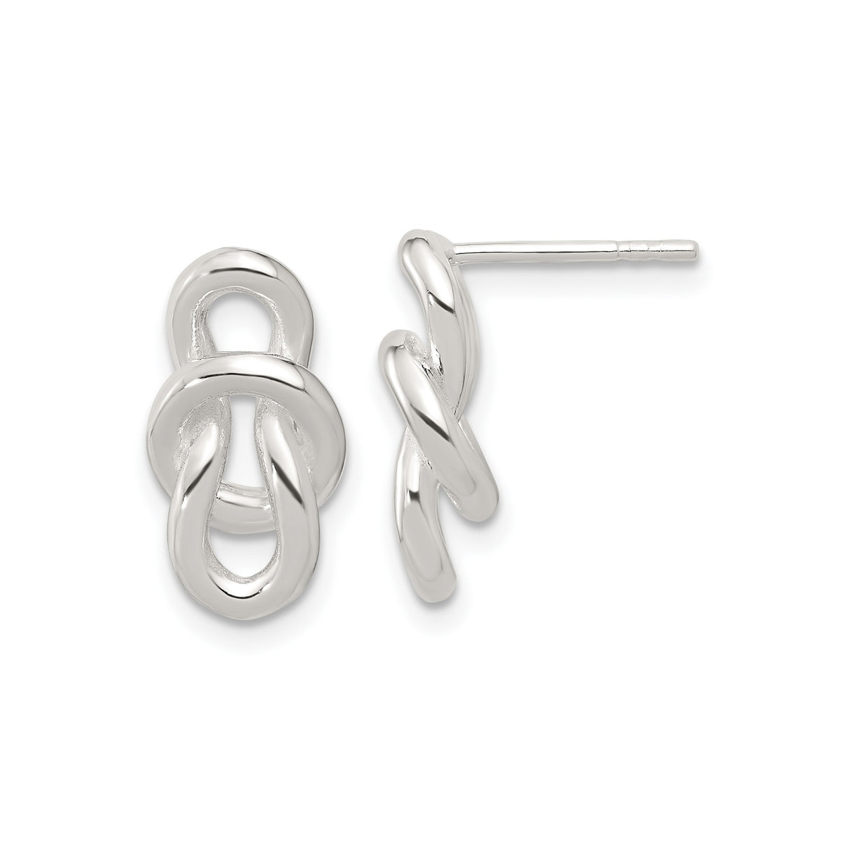 Sterling Silver Knot Stud Earrings with Intertwined Loop Design, Polished Minimalist Style