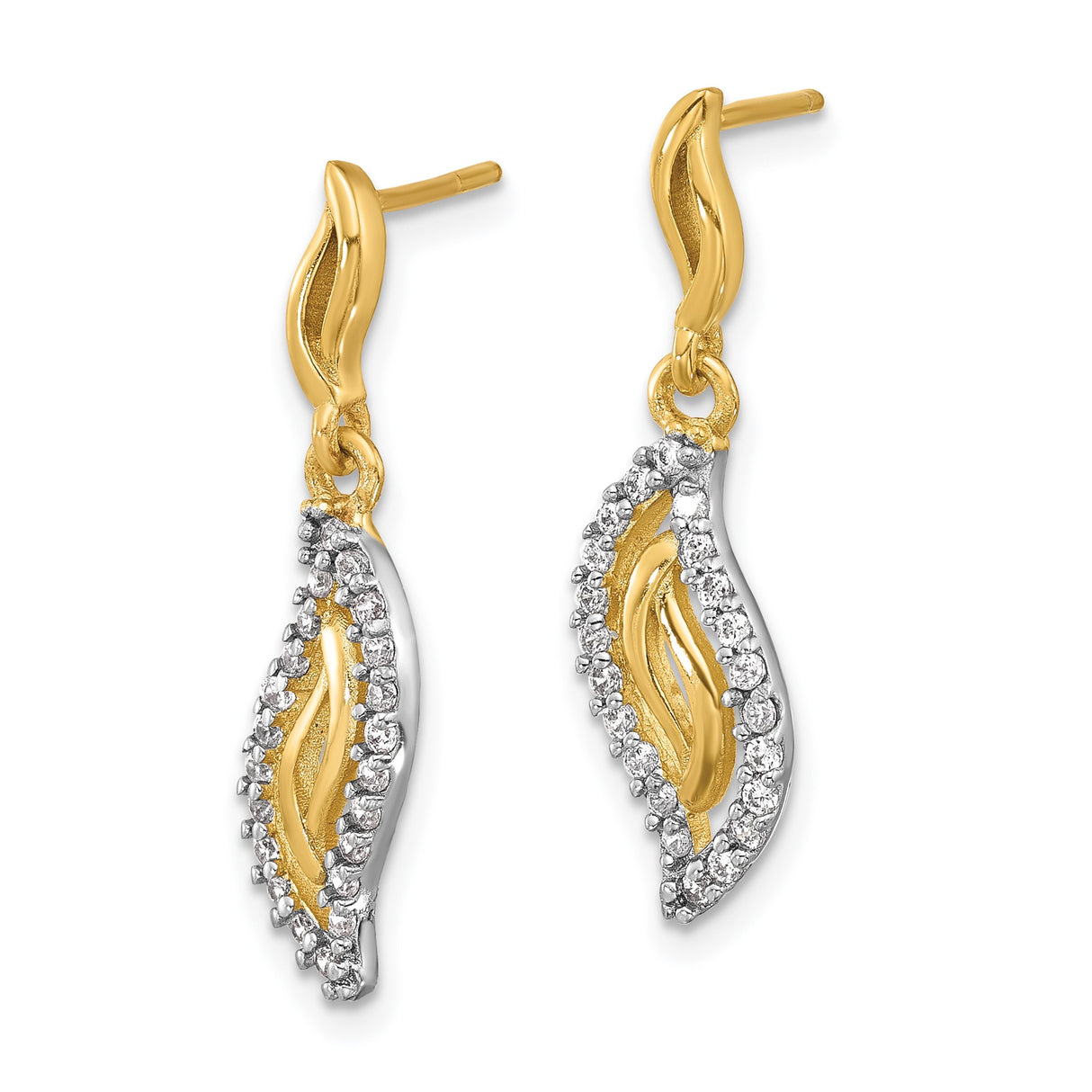 Sterling Silver Drop Earrings with Cubic Zirconia, Gold Plated Abstract Wave Design