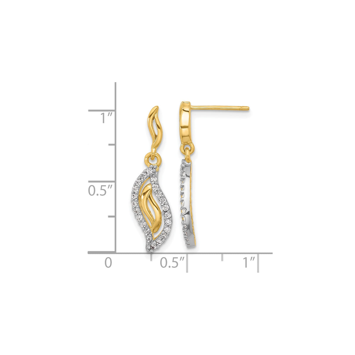 Sterling Silver Drop Earrings with Cubic Zirconia, Gold Plated Abstract Wave Design