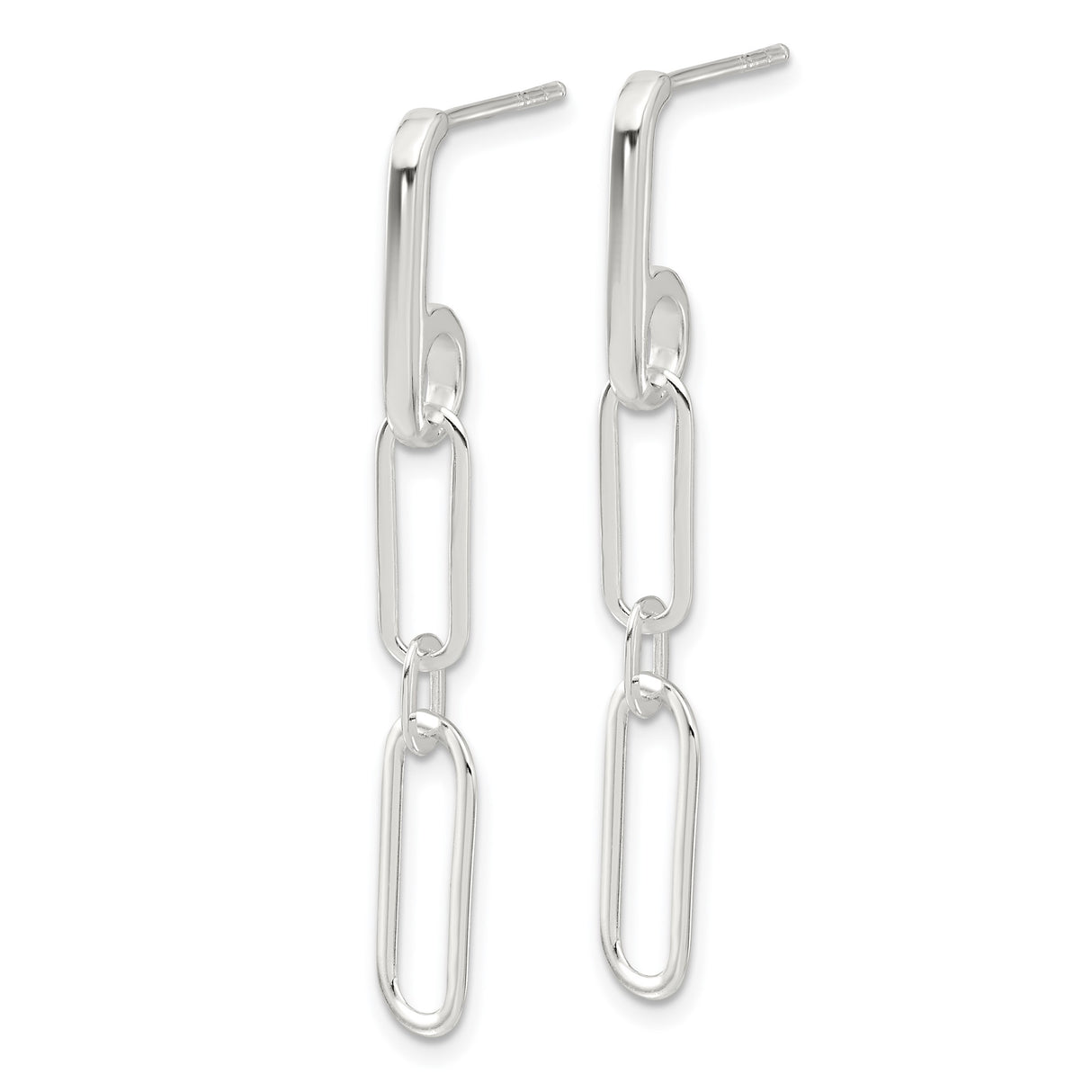 Sterling Silver Linear Drop Earrings with Paperclip Chain Design and Elongated Oval Links