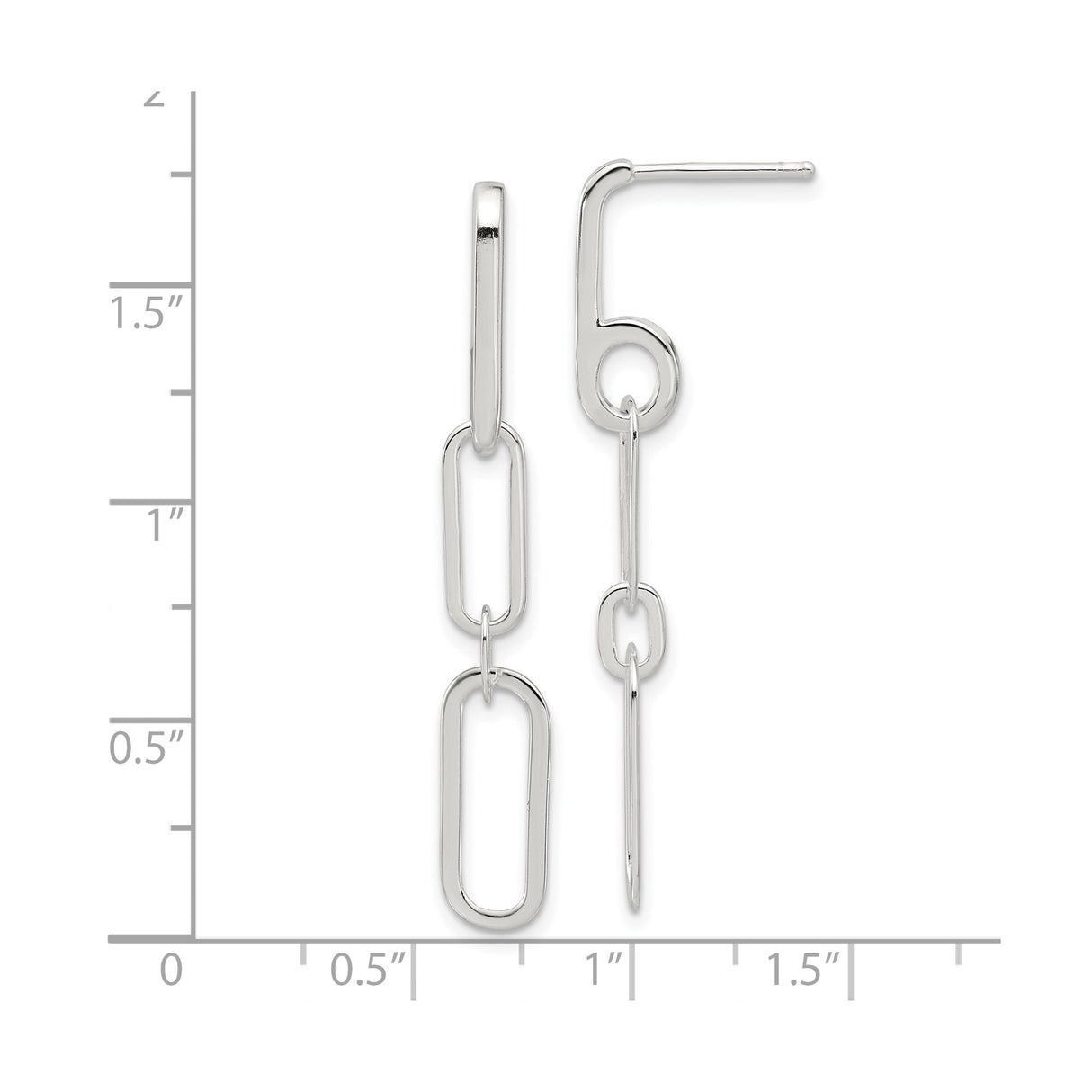 Sterling Silver Linear Drop Earrings with Paperclip Chain Design and Elongated Oval Links