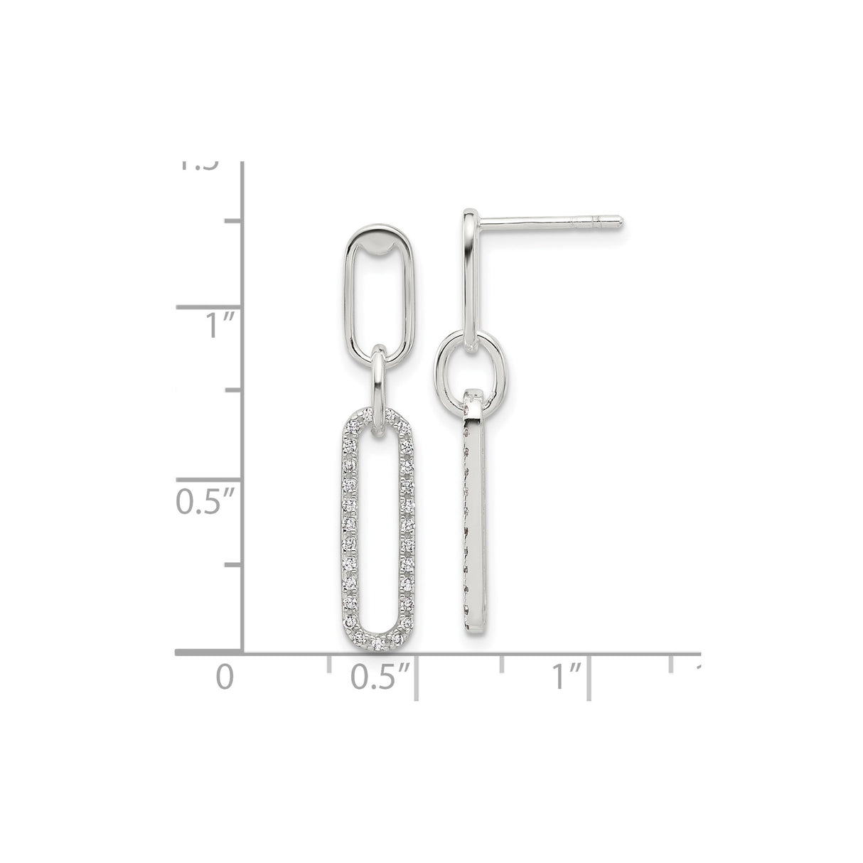 Sterling Silver Dangle Earrings with Cubic Zirconia, Open-Link Rectangular Drop Design for Women