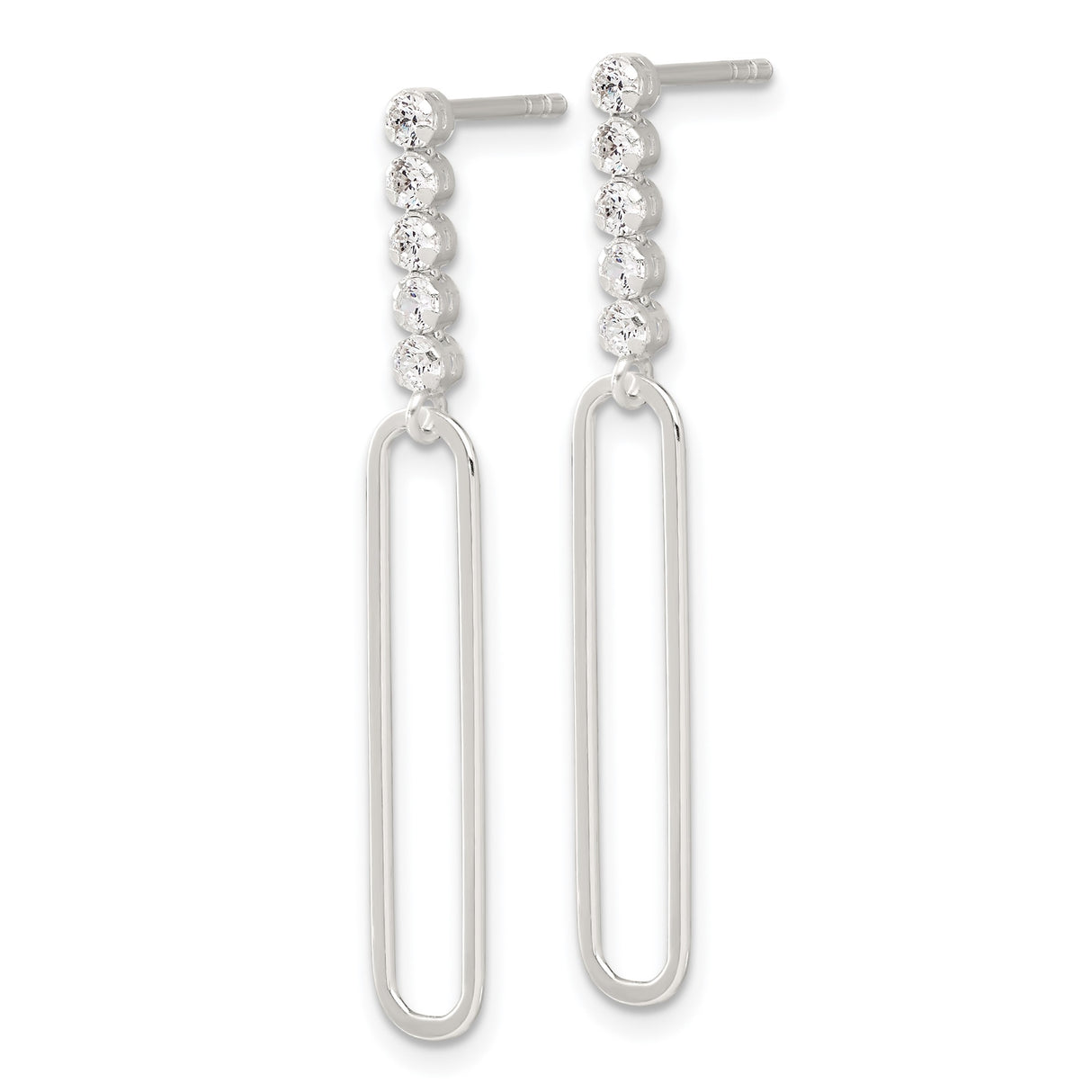 Sterling Silver Linear Drop Earrings with Cubic Zirconia, Modern Geometric Dangle Design