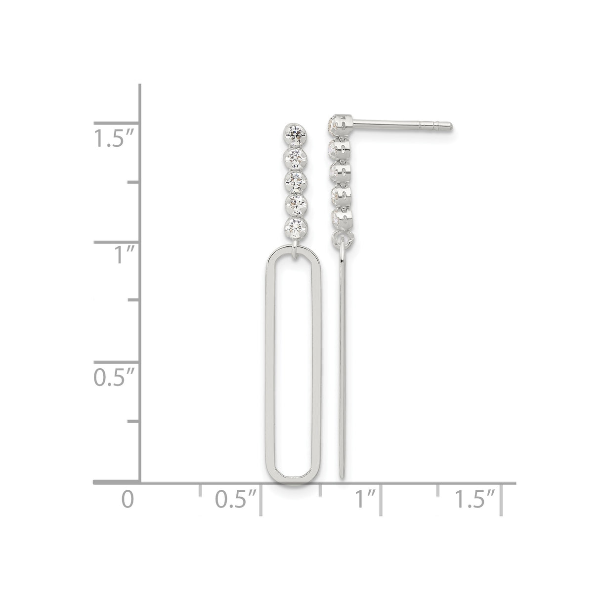Sterling Silver Linear Drop Earrings with Cubic Zirconia, Modern Geometric Dangle Design