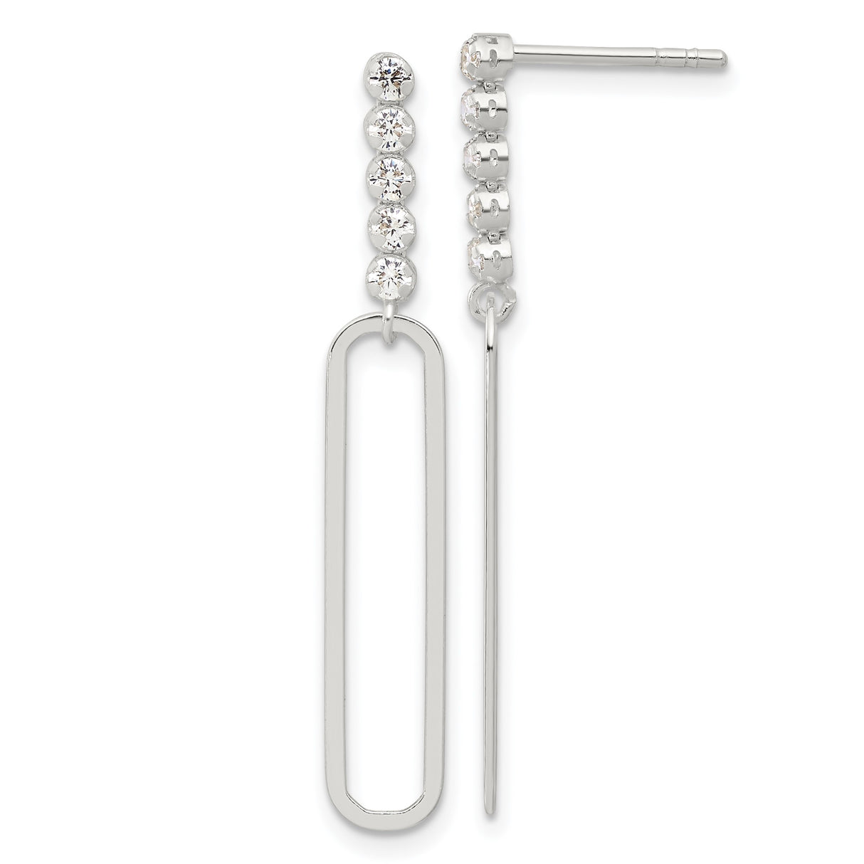Sterling Silver Linear Drop Earrings with Cubic Zirconia, Modern Geometric Dangle Design