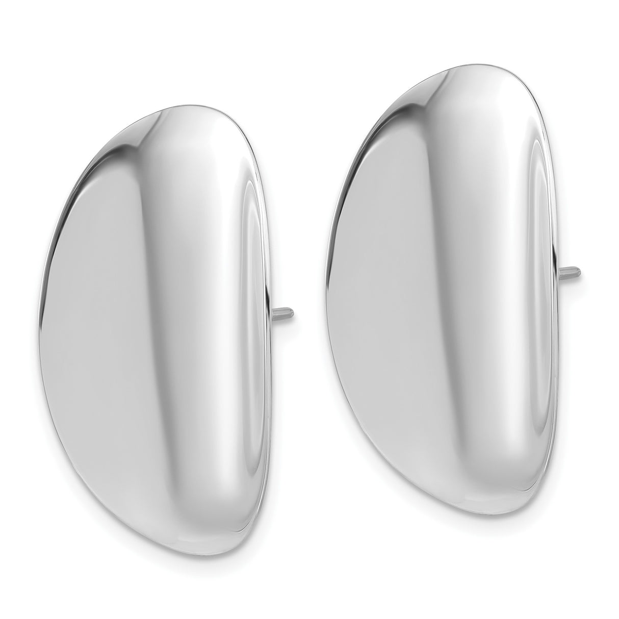 Sterling Silver Oval Stud Earrings, High Polish Concave Design, Minimalist Modern Style