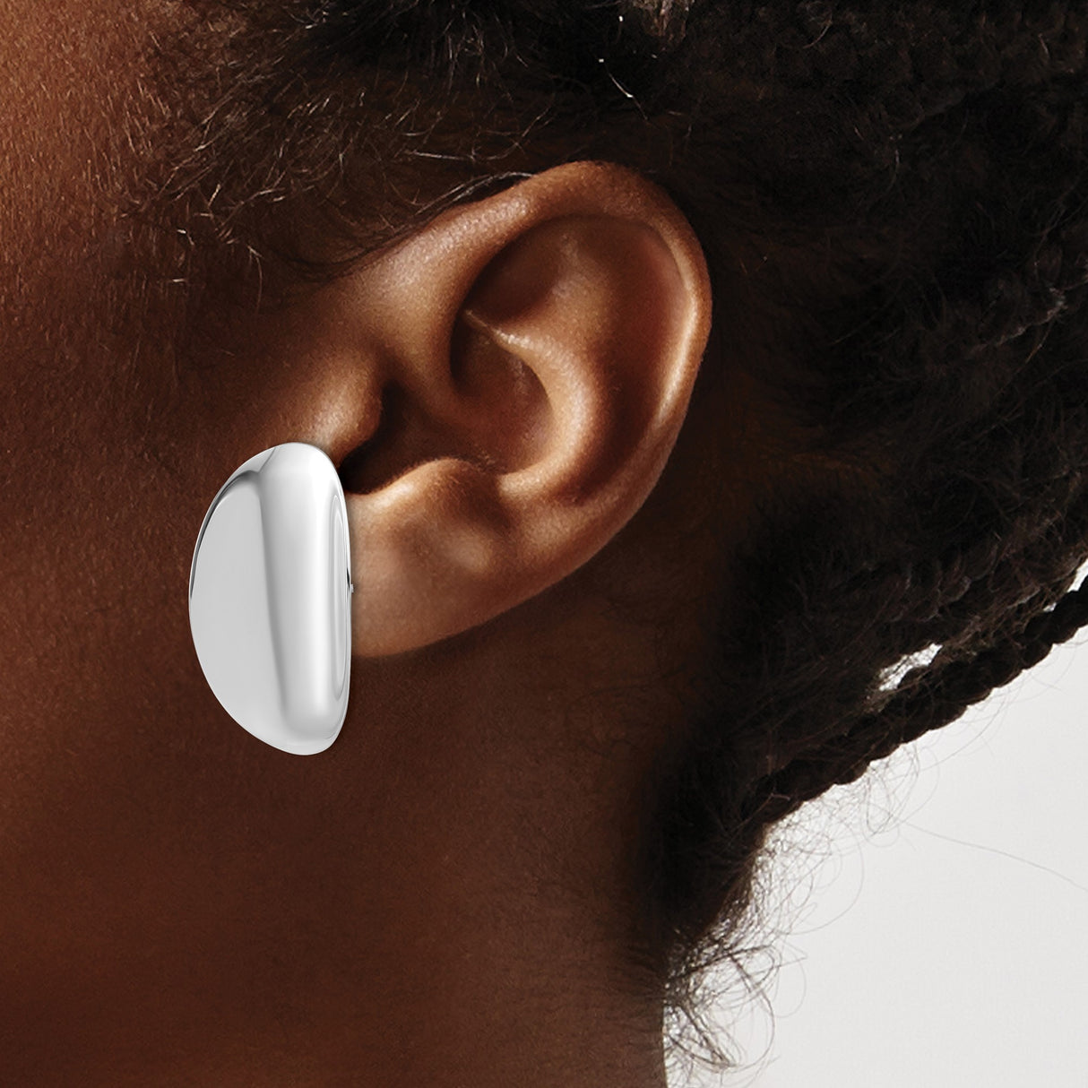 Sterling Silver Oval Stud Earrings, High Polish Concave Design, Minimalist Modern Style