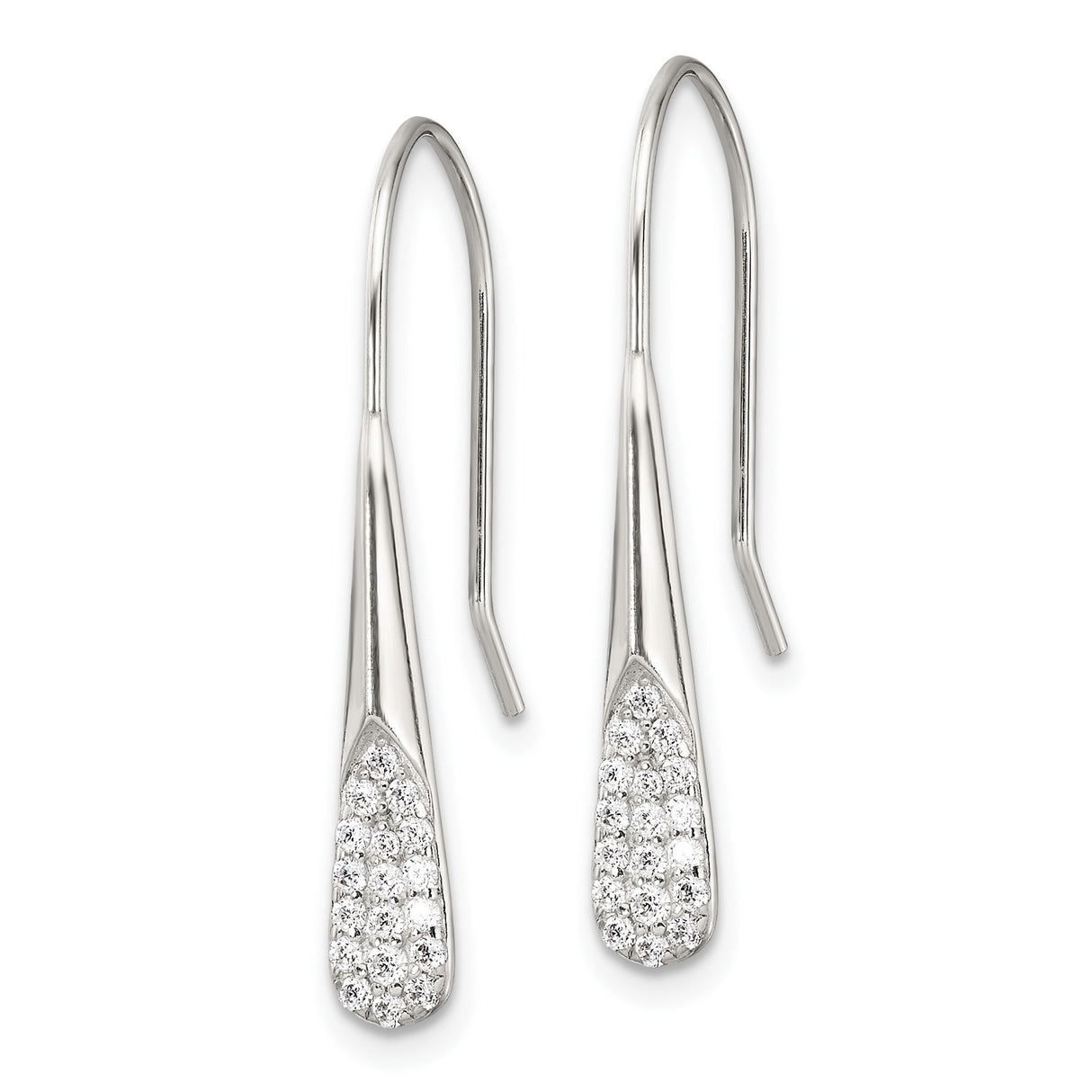 Sterling Silver Drop Earrings with Pavé-Set Cubic Zirconia, Modern Teardrop Design for Women