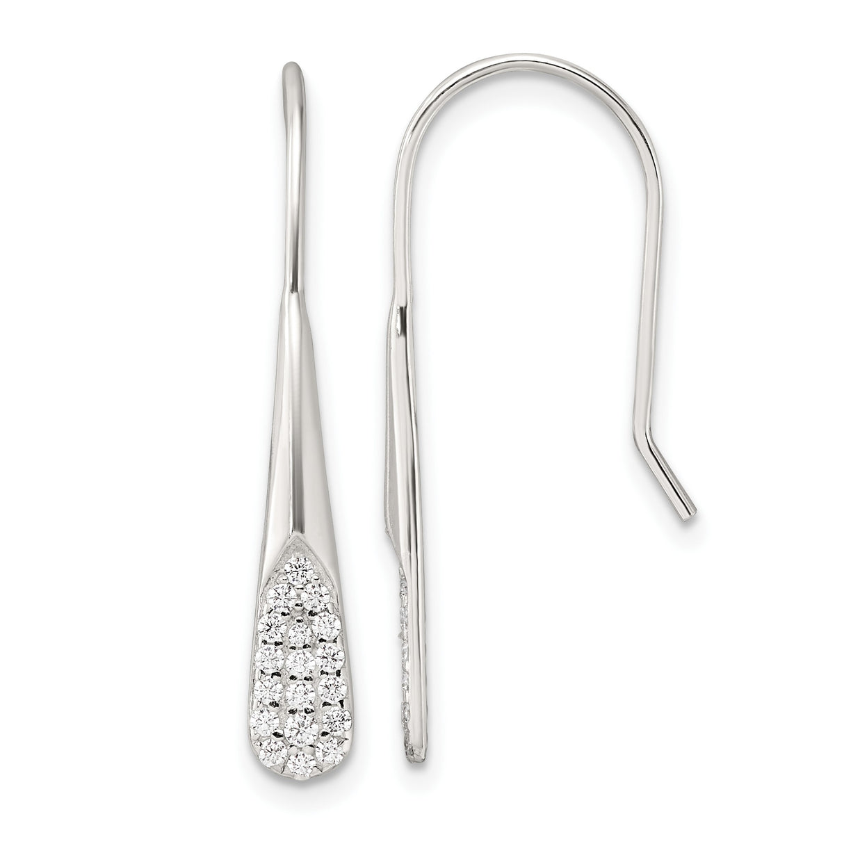 Sterling Silver Drop Earrings with Pavé-Set Cubic Zirconia, Modern Teardrop Design for Women
