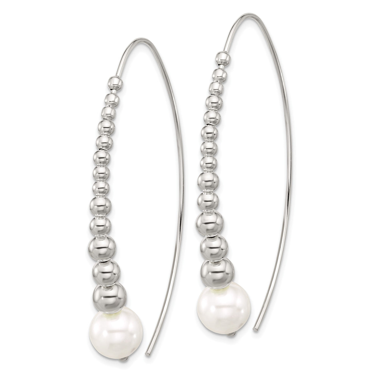 Sterling Silver Drop Earrings with Simulated Pearls, Polished Beads, Minimalist Dangle Design