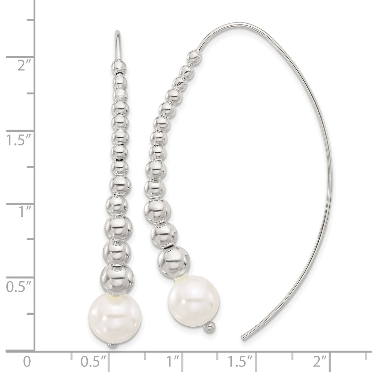 Sterling Silver Drop Earrings with Simulated Pearls, Polished Beads, Minimalist Dangle Design