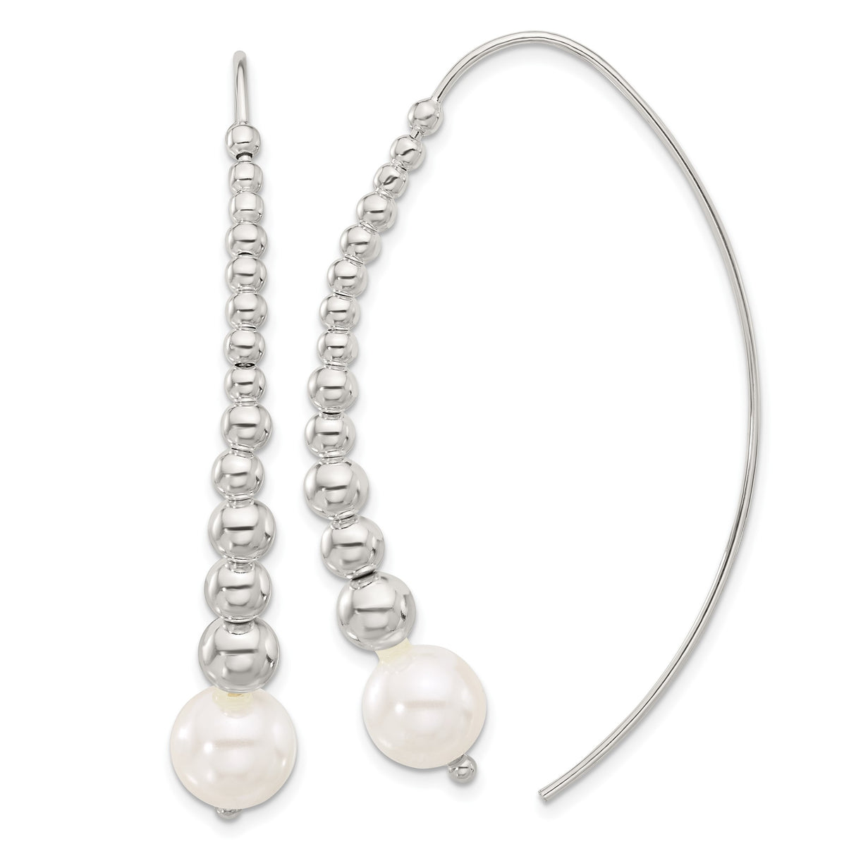 Sterling Silver Drop Earrings with Simulated Pearls, Polished Beads, Minimalist Dangle Design