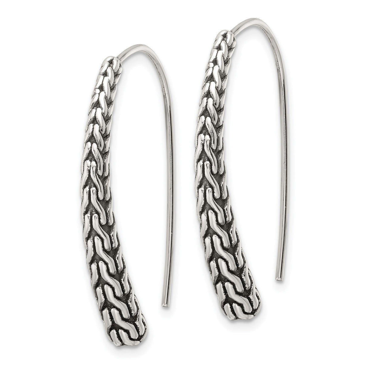 Sterling Silver Drop Earrings with Braided Chain Design and Oxidized Finish for Women