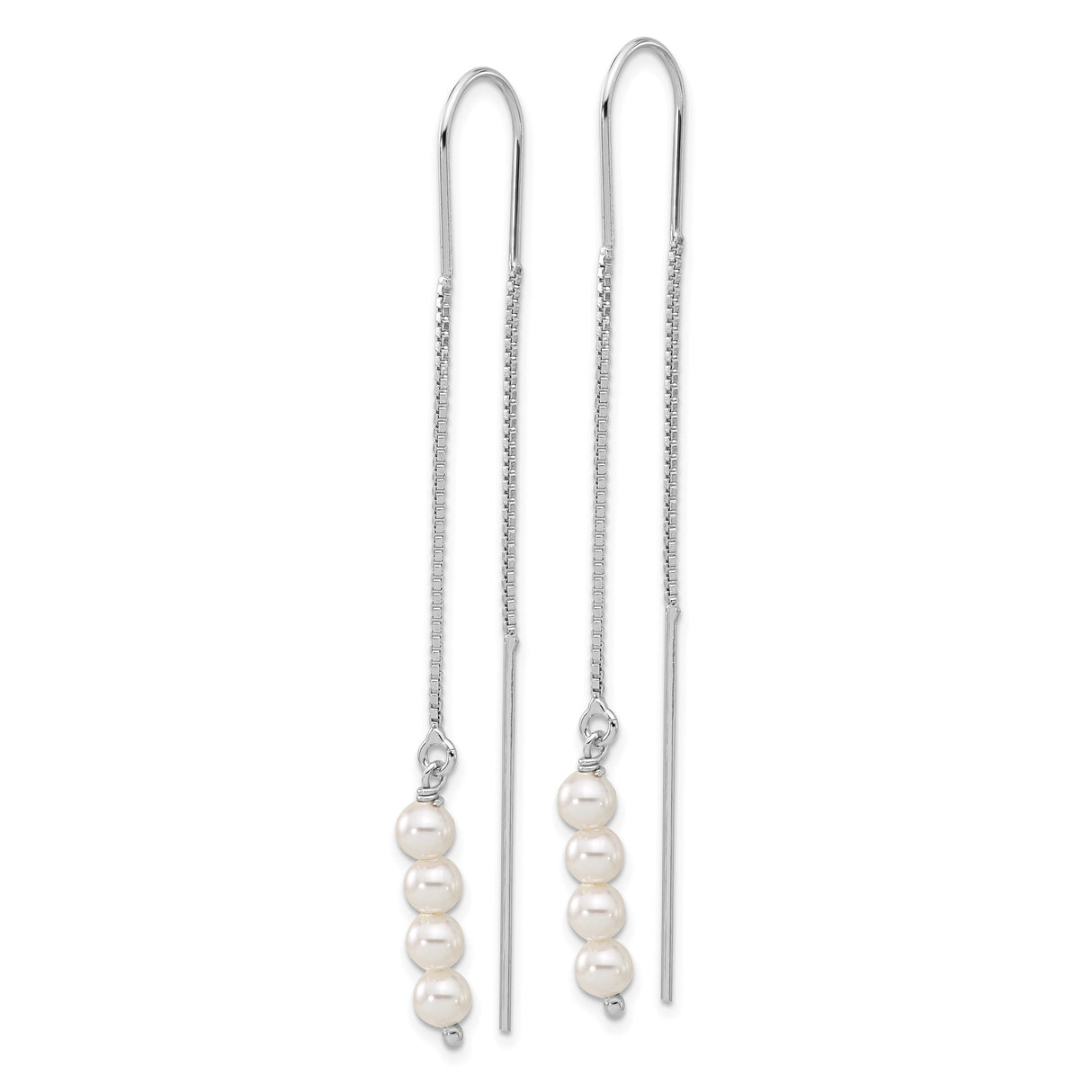 Sterling Silver Threader Earrings with Cubic Zirconia and Freshwater Pearls, Modern Drop Style
