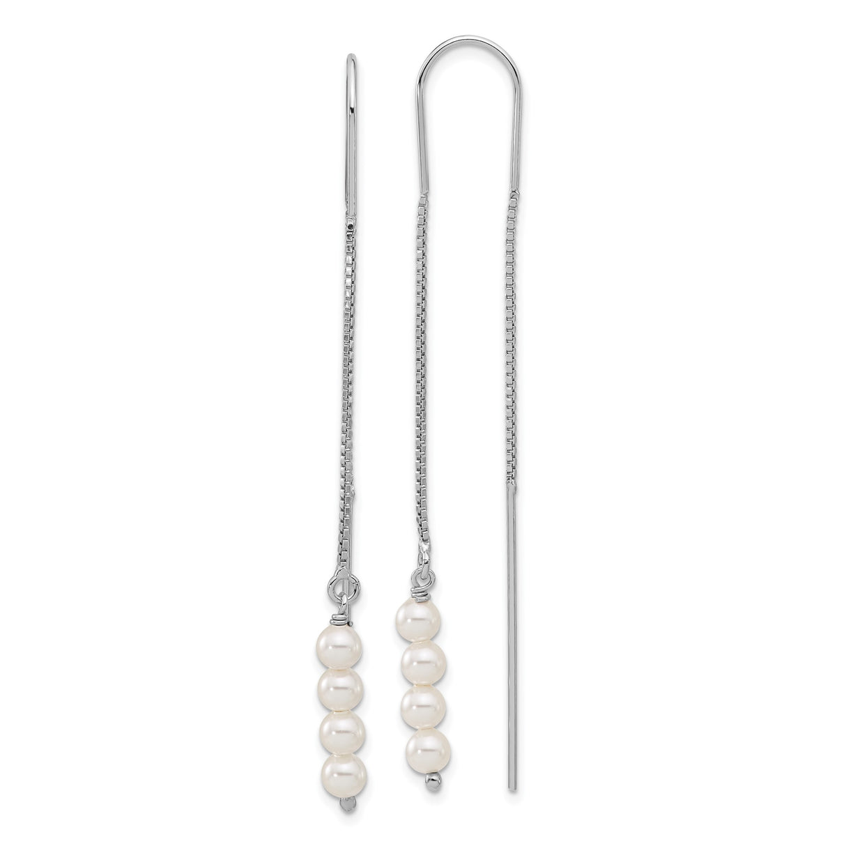 Sterling Silver Threader Earrings with Cubic Zirconia and Freshwater Pearls, Modern Drop Style