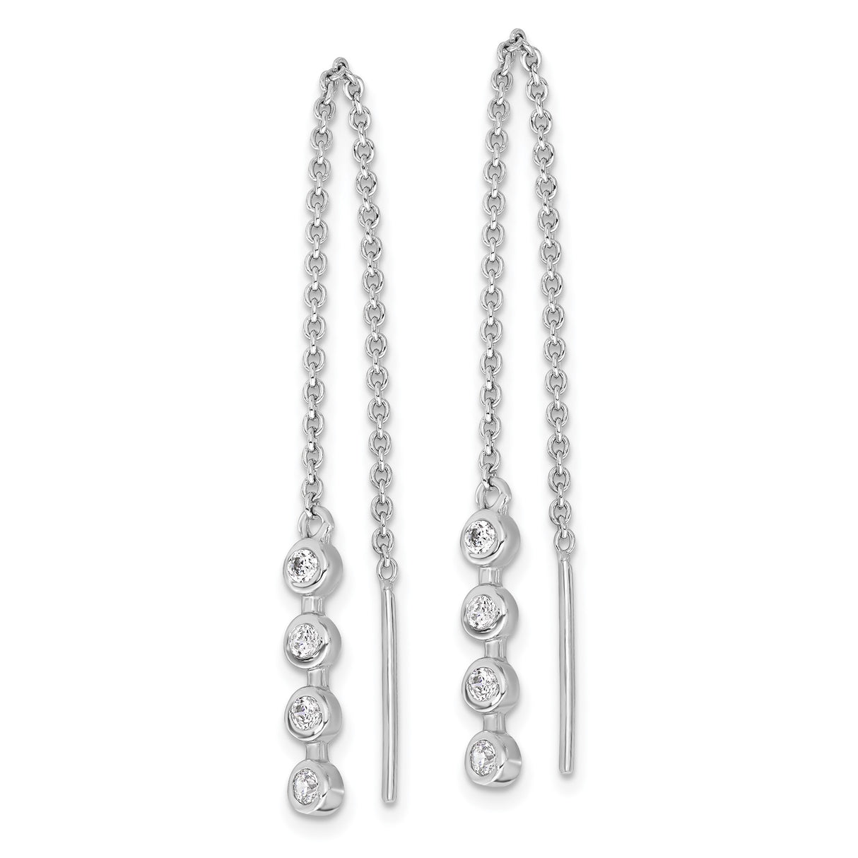 Sterling Silver Threader Earrings with Cubic Zirconia, Minimalist Linear Drop Design