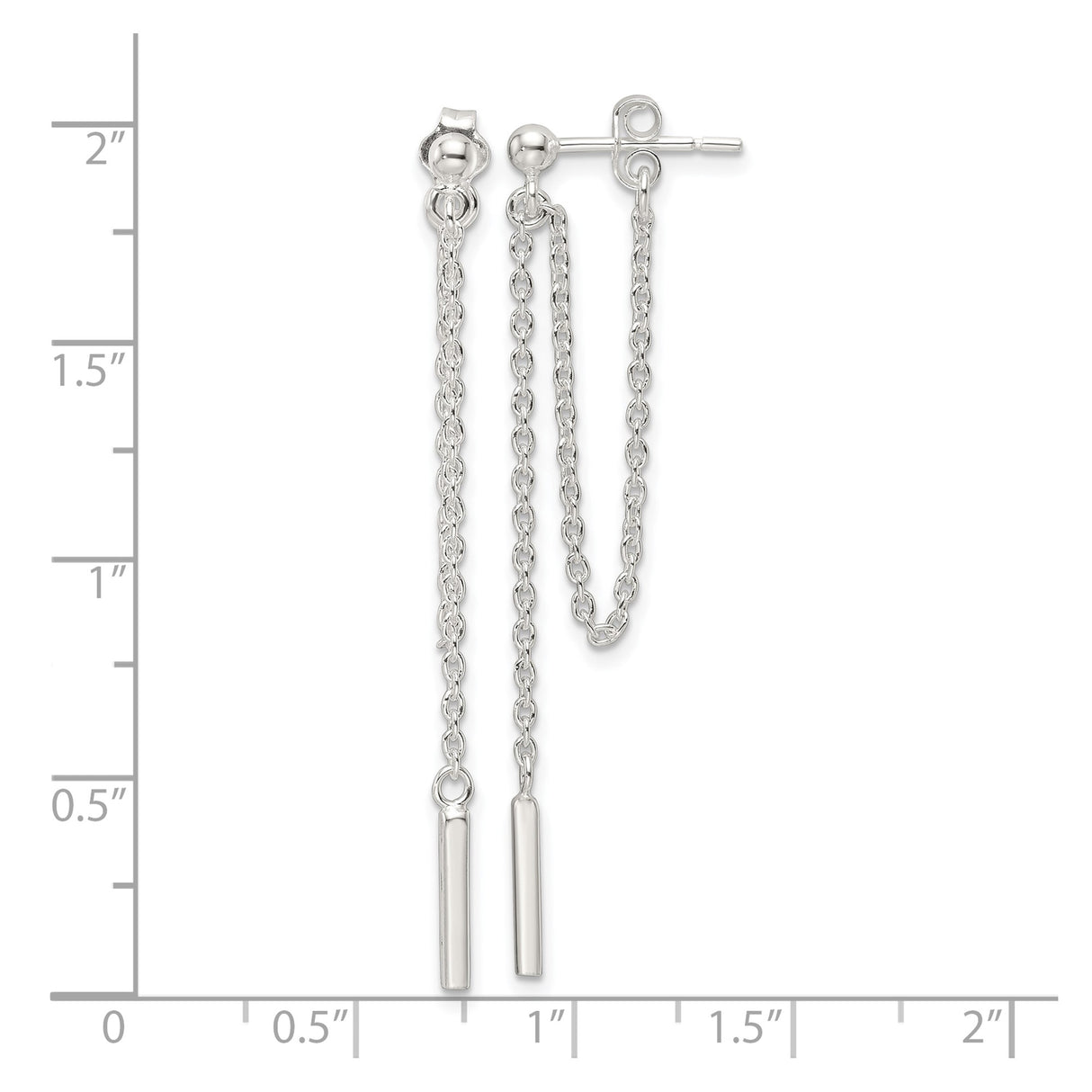 Sterling Silver Dangle Earrings, Long Drop Chain with Sleek Bar Accents, Minimalist Threader Style