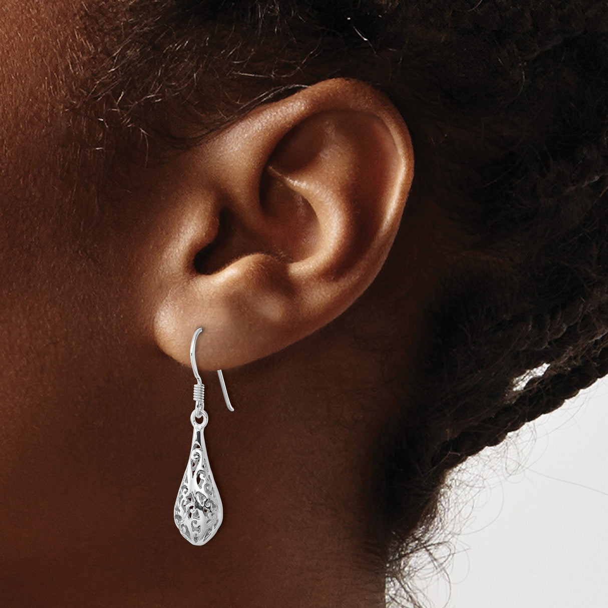 Sterling Silver Dangle Earrings with Teardrop Filigree and Scrollwork Design for Women