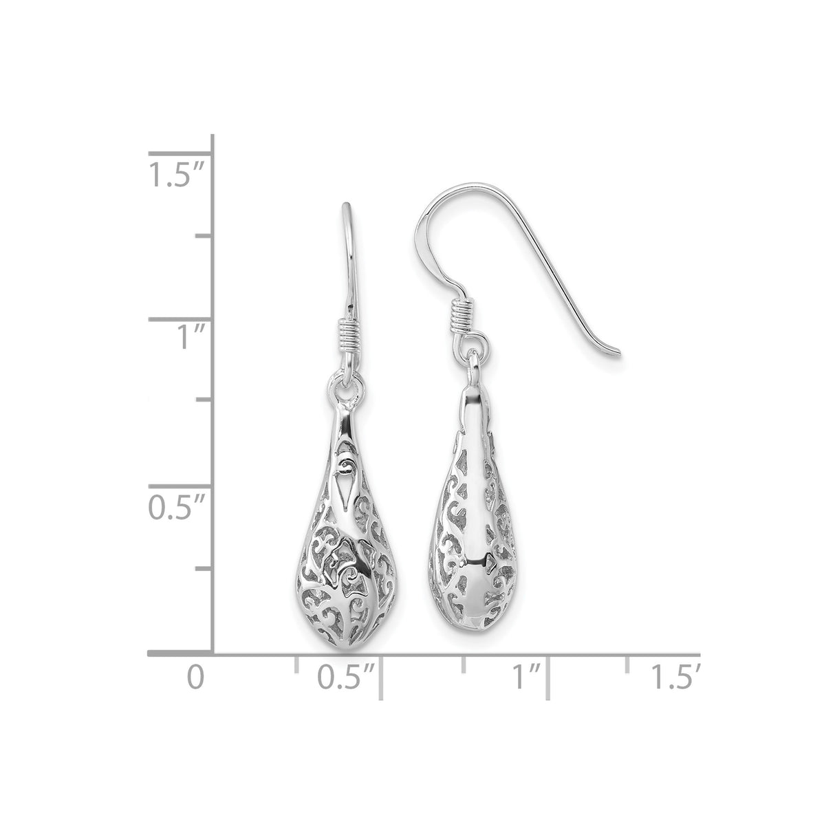 Sterling Silver Dangle Earrings with Teardrop Filigree and Scrollwork Design for Women
