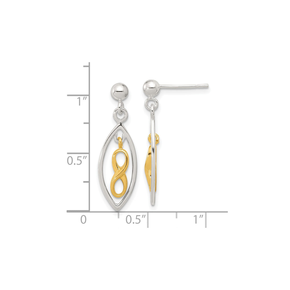 Sterling Silver Infinity Dangle Earrings with Gold Plated Marquise Frame, Spiritual Love Symbol