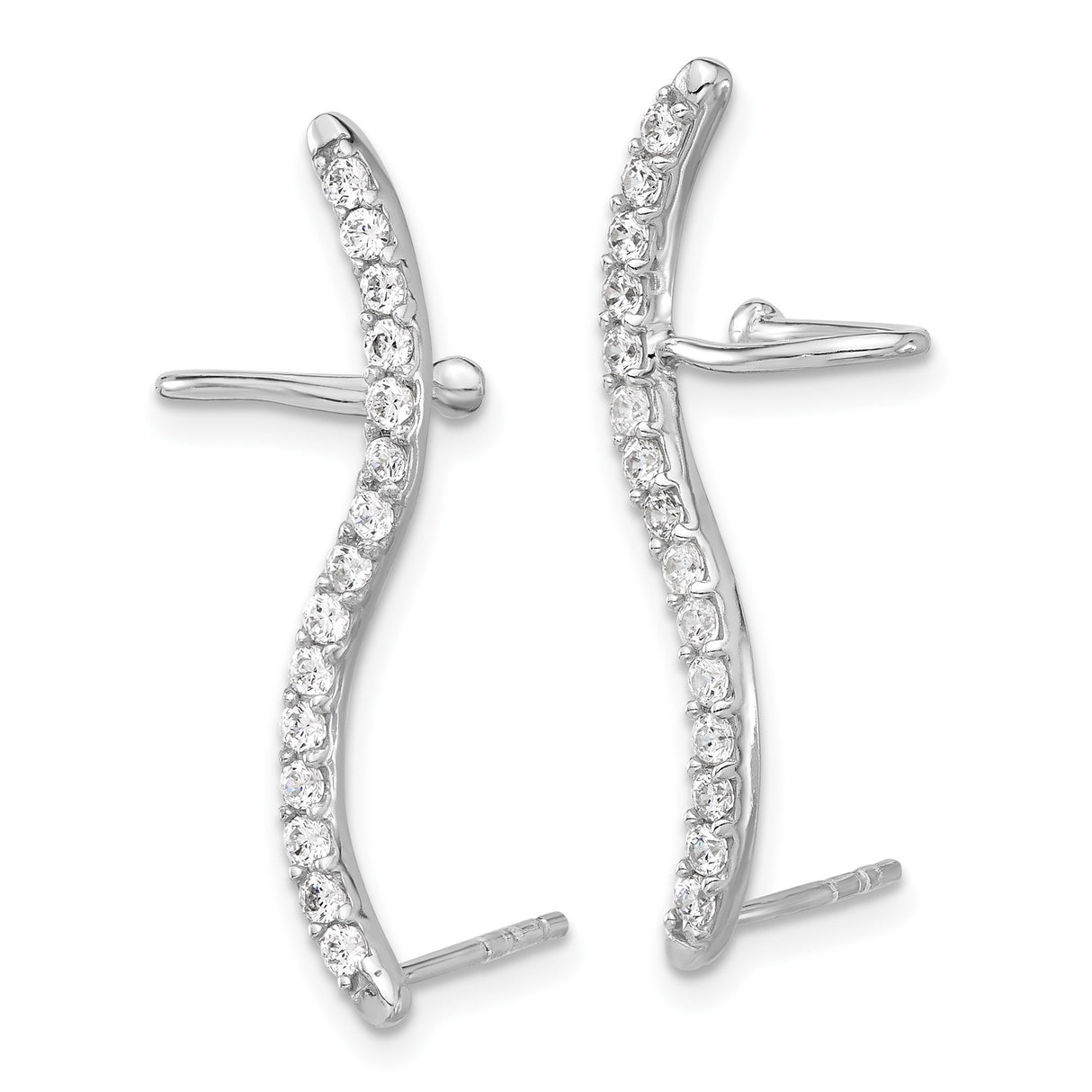 Sterling Silver Curved Bar Earrings with Cubic Zirconia, Wave Design Ear Climbers for Women