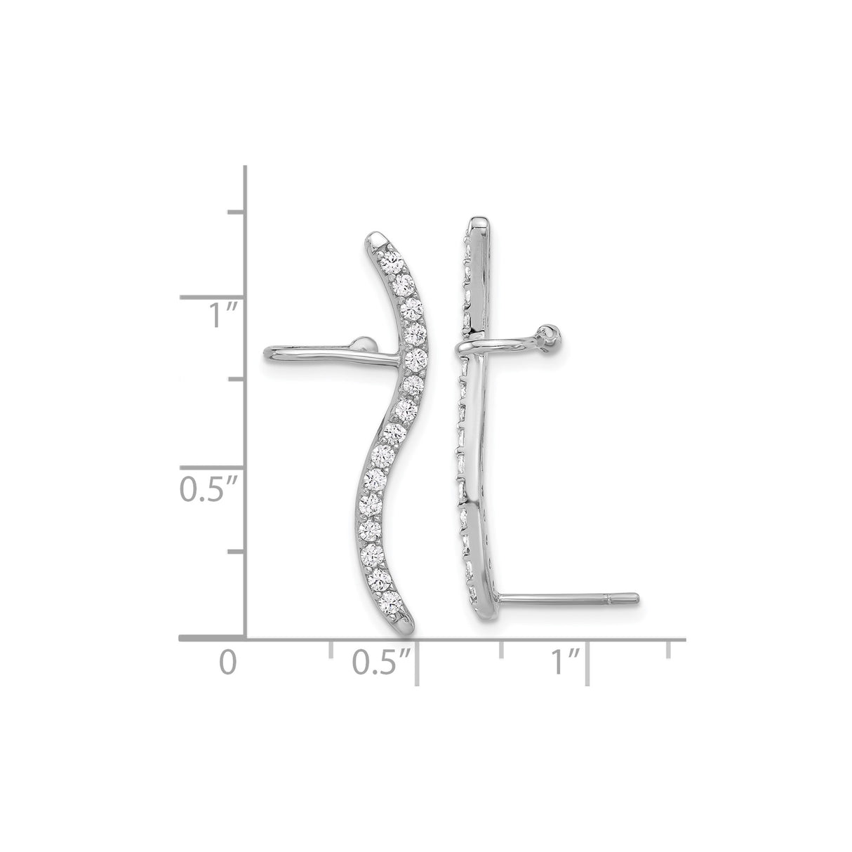 Sterling Silver Curved Bar Earrings with Cubic Zirconia, Wave Design Ear Climbers for Women