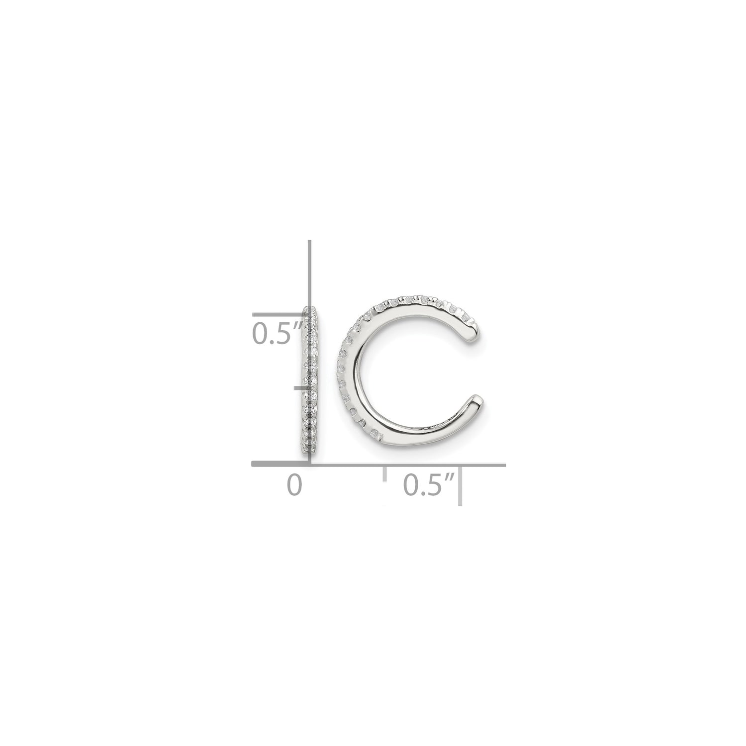 Sterling Silver Ear Cuff with Cubic Zirconia, Sleek Curved Minimalist Design, No Piercing Required
