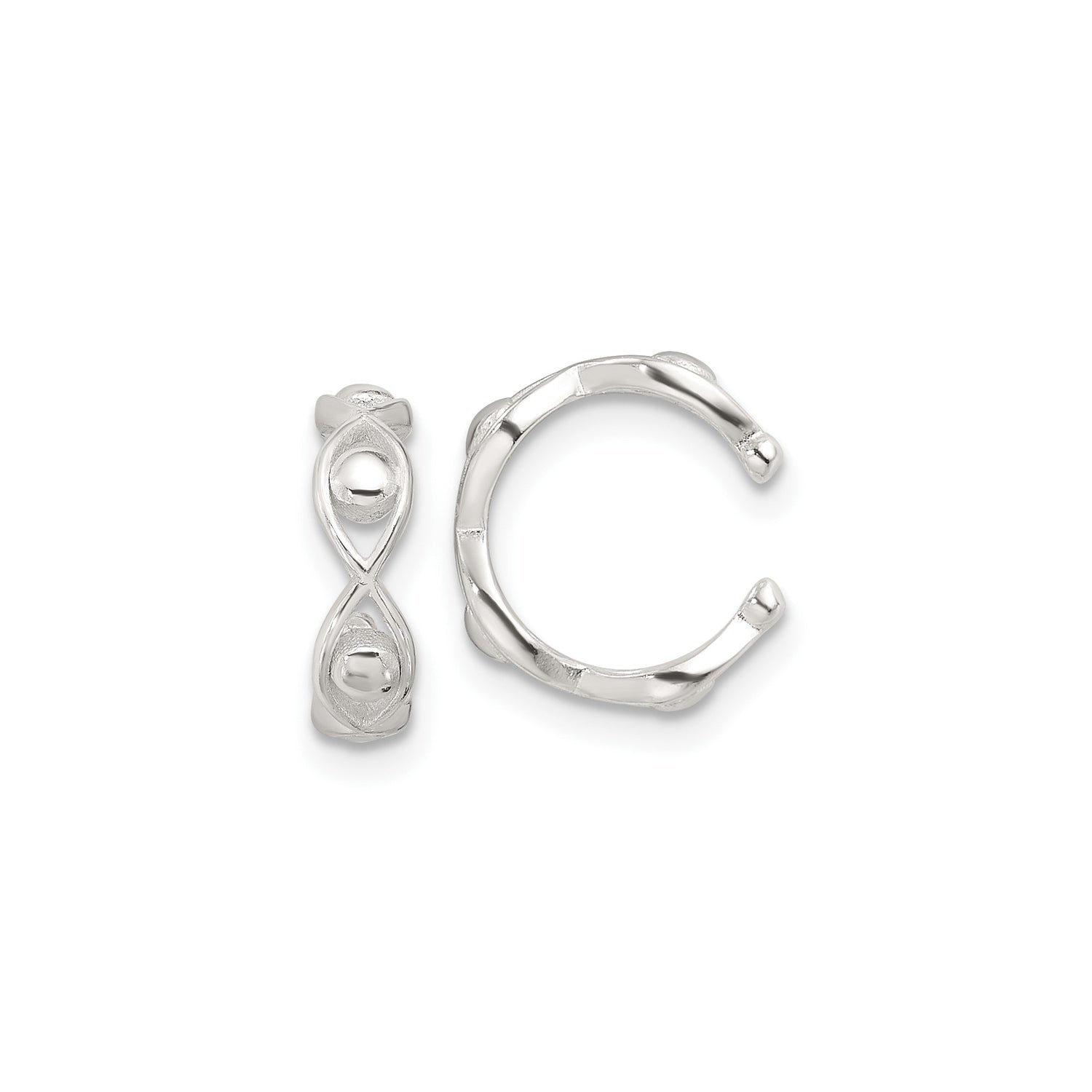 Sterling Silver Ear Cuff with Ichthys Symbol and Raised Sphere Accent, Christian Jewelry for Women