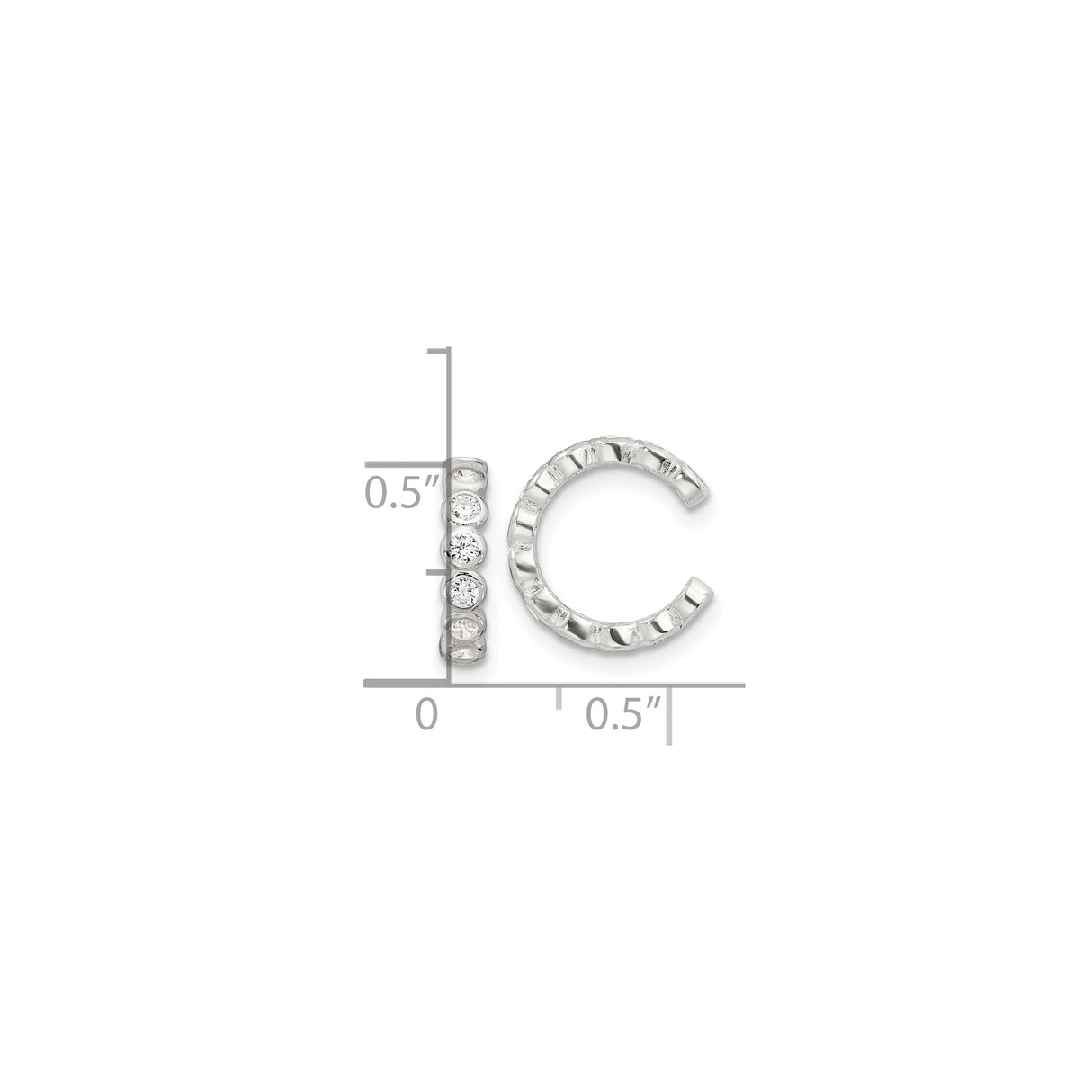 Sterling Silver Ear Cuff Set with Cubic Zirconia, Textured C-Shape, Modern Minimalist Design