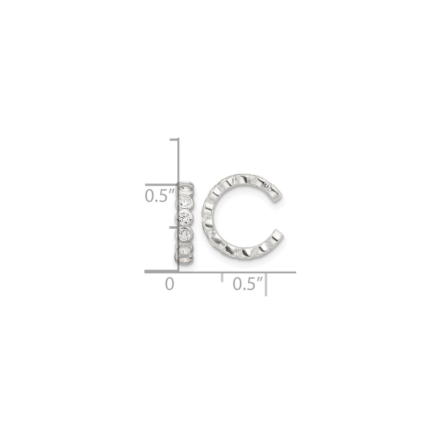 Sterling Silver Ear Cuff Set with Cubic Zirconia, Textured C-Shape, Modern Minimalist Design