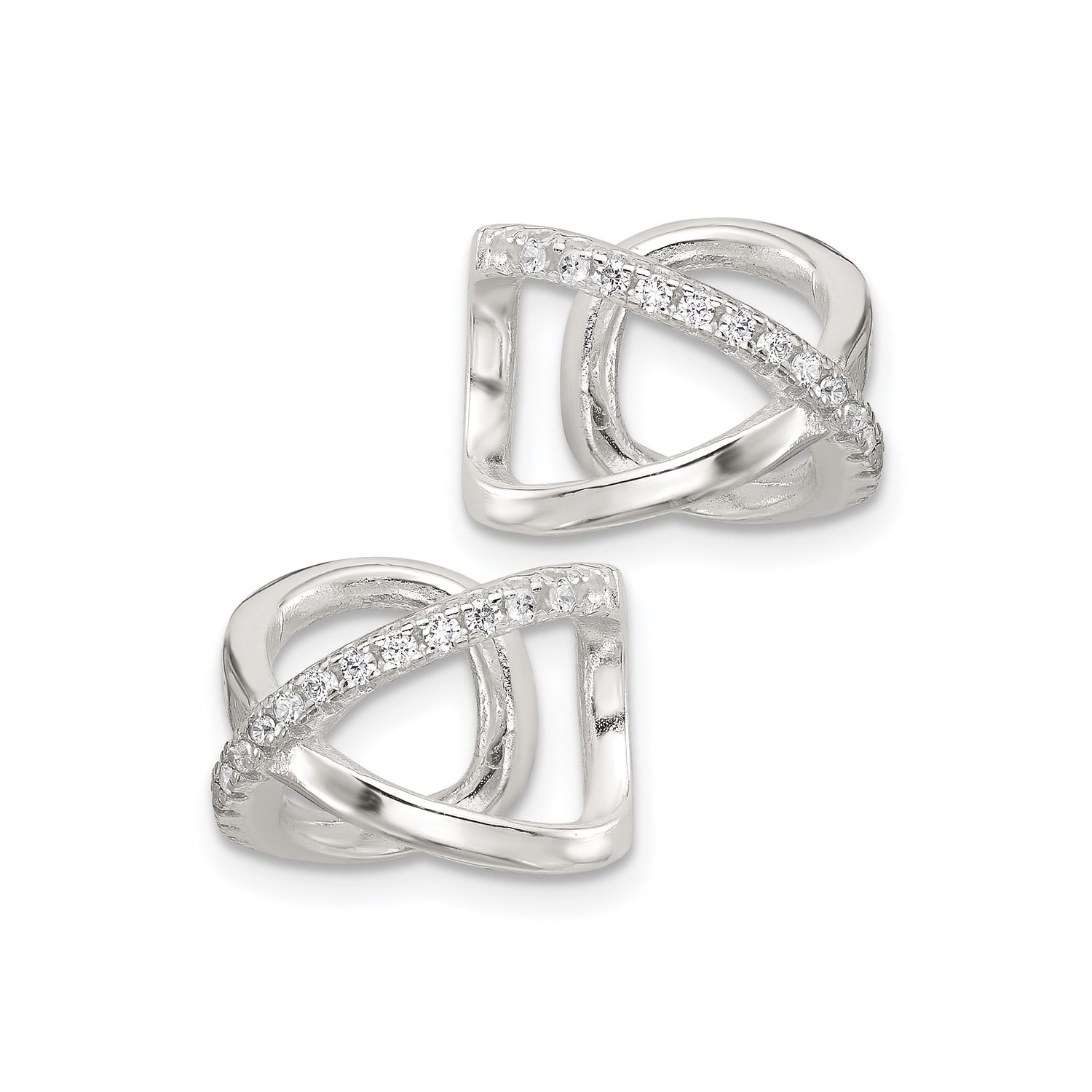Sterling Silver XO Stud Earrings with Cubic Zirconia and Polished X Design, Romantic Symbol Style