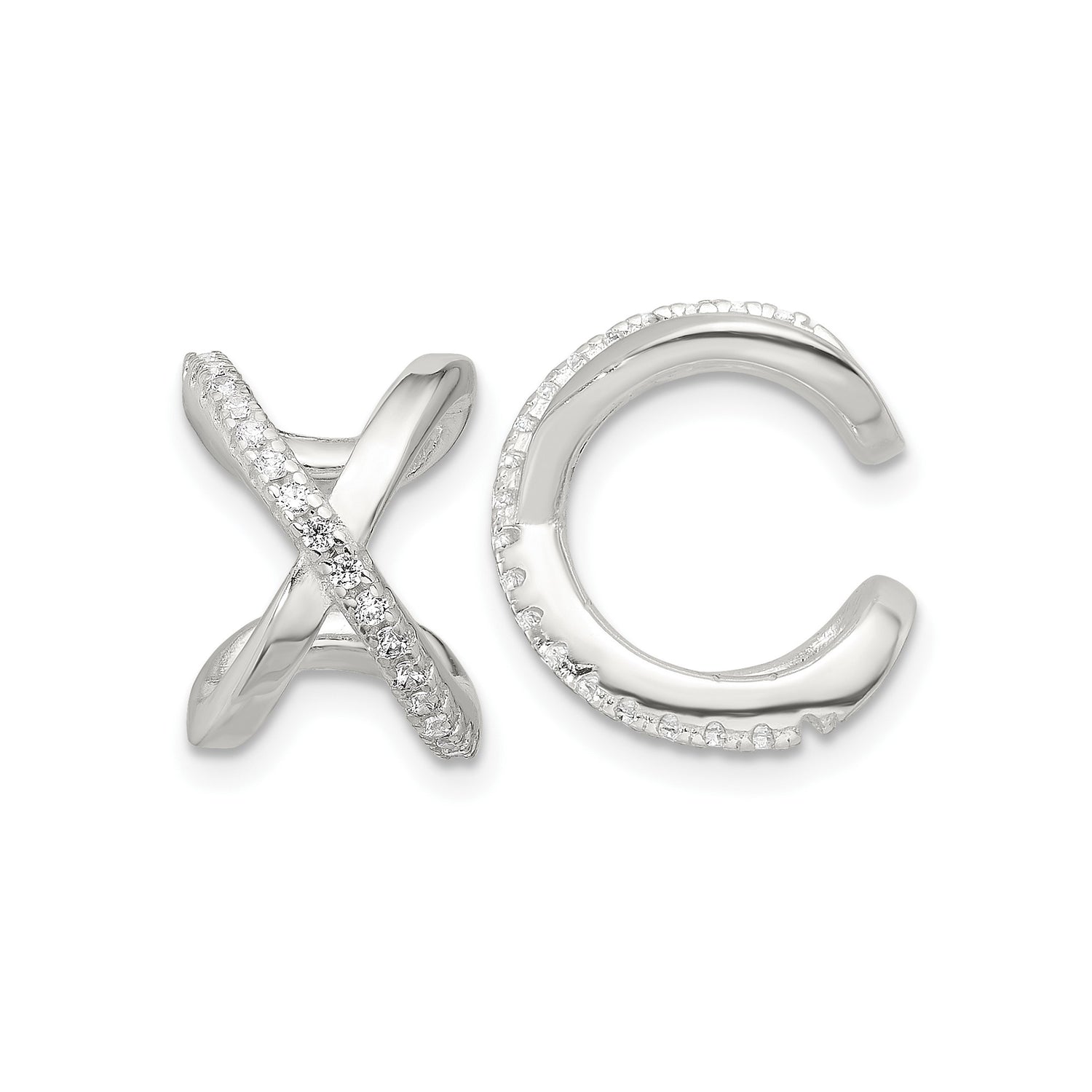 Sterling Silver XO Stud Earrings with Cubic Zirconia and Polished X Design, Romantic Symbol Style