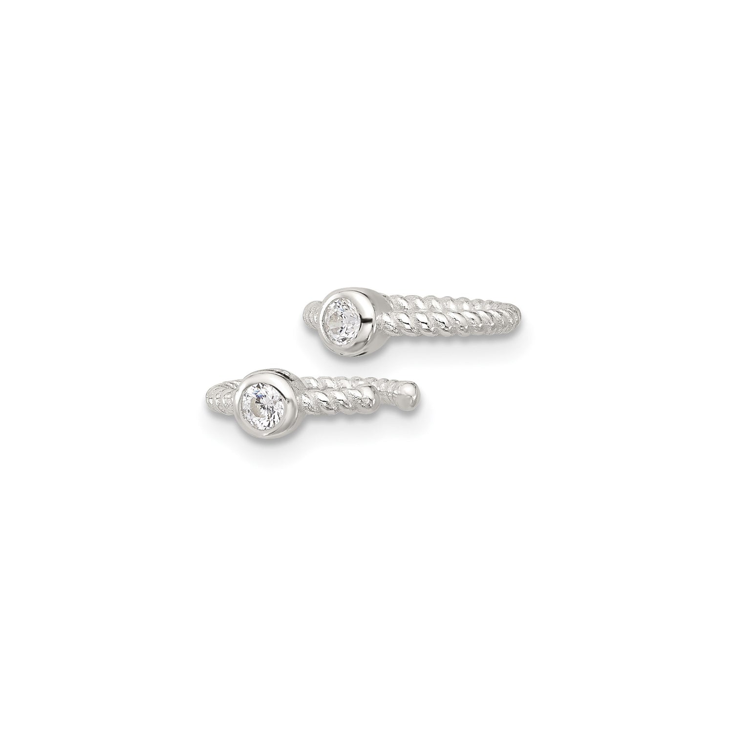 Sterling Silver Ear Cuff with Cubic Zirconia, Twisted Rope Design, Non-Pierced Minimalist Style