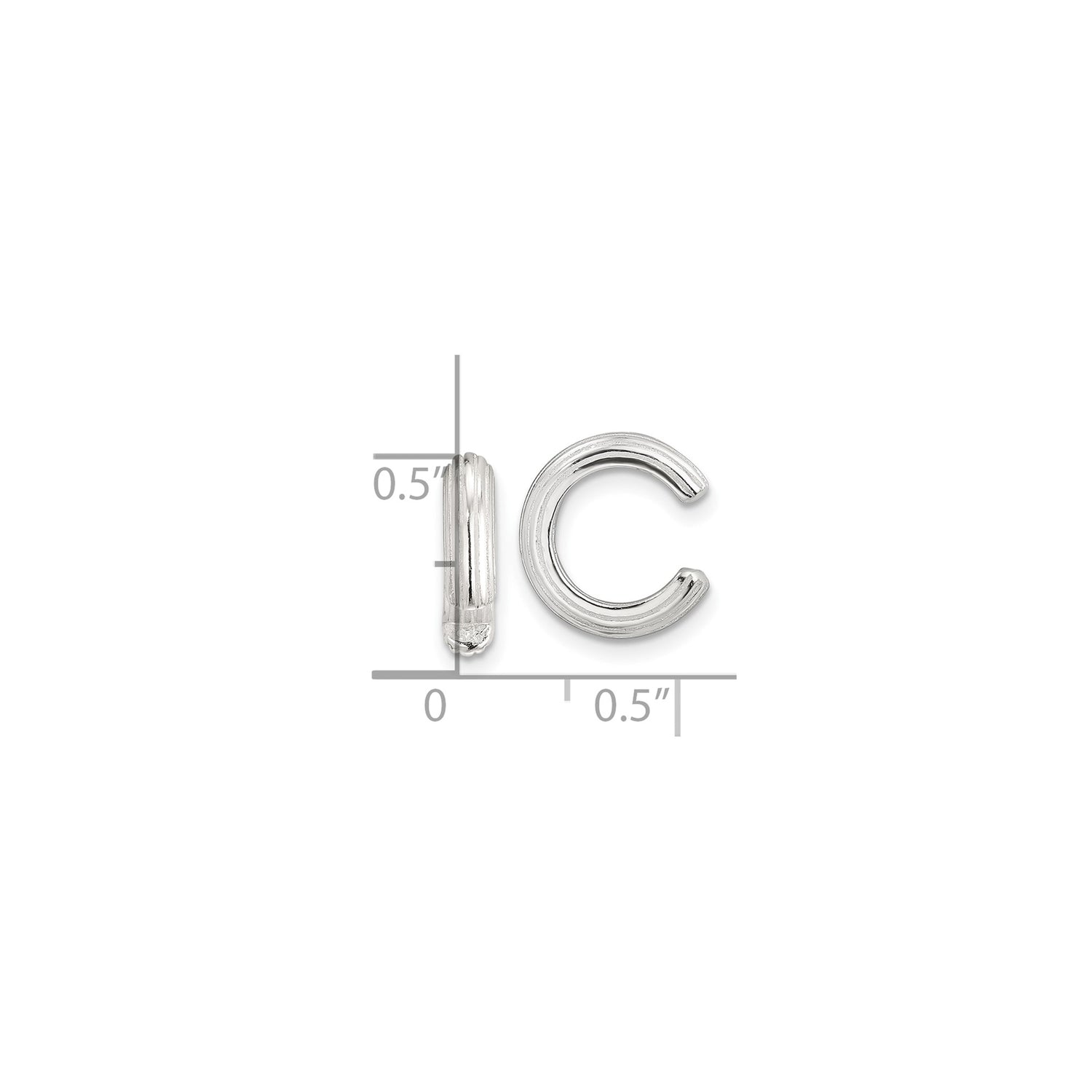 Sterling Silver Letter C Charm, Grooved Polished Bead Pendant, Modern Unisex Initial Jewelry