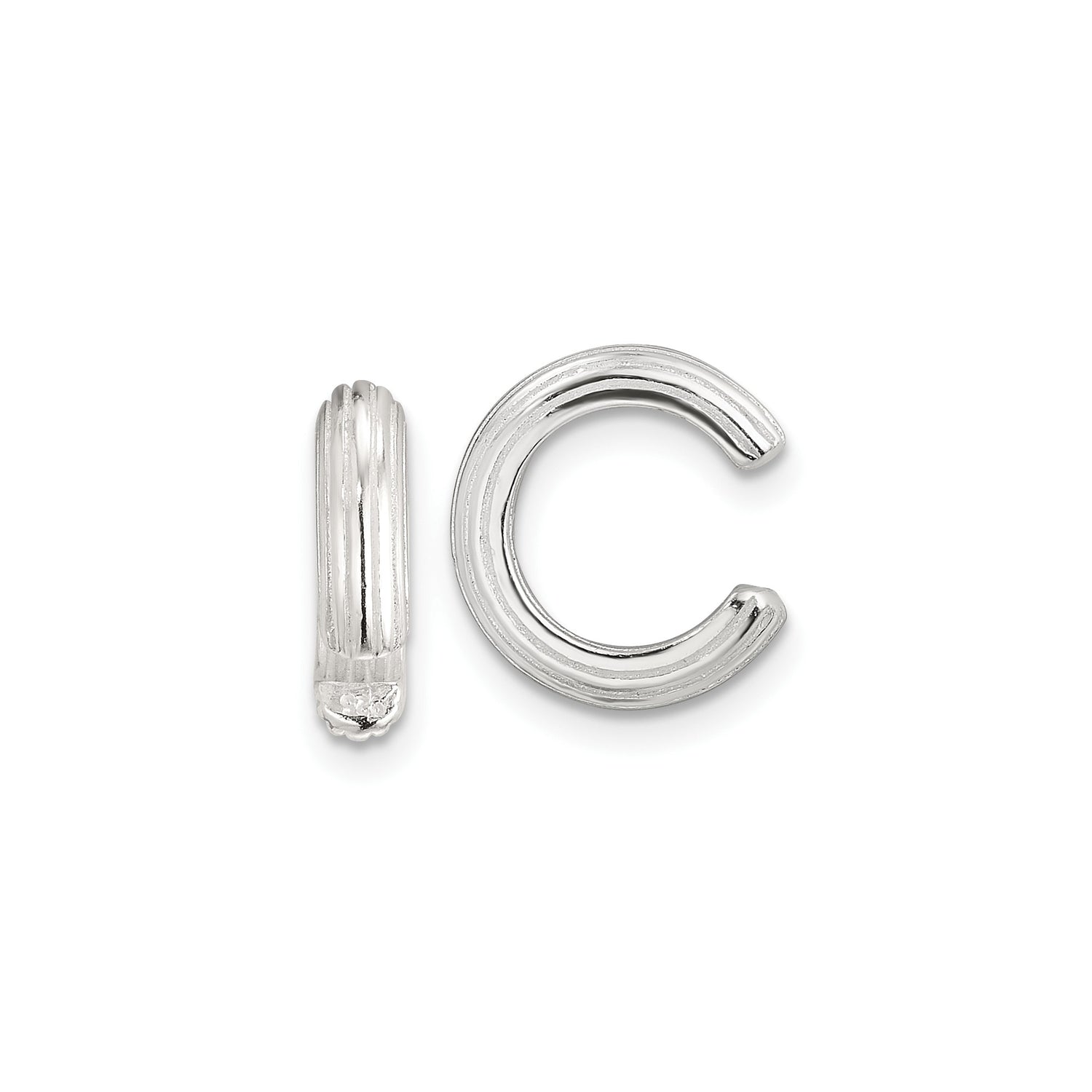 Sterling Silver Letter C Charm, Grooved Polished Bead Pendant, Modern Unisex Initial Jewelry