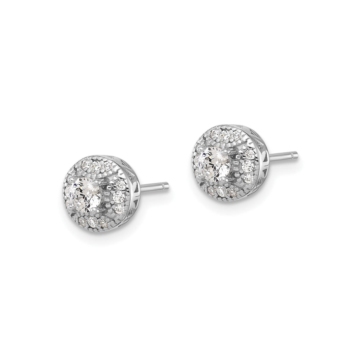 Sterling Silver Halo Stud Earrings with Round Cubic Zirconia Center