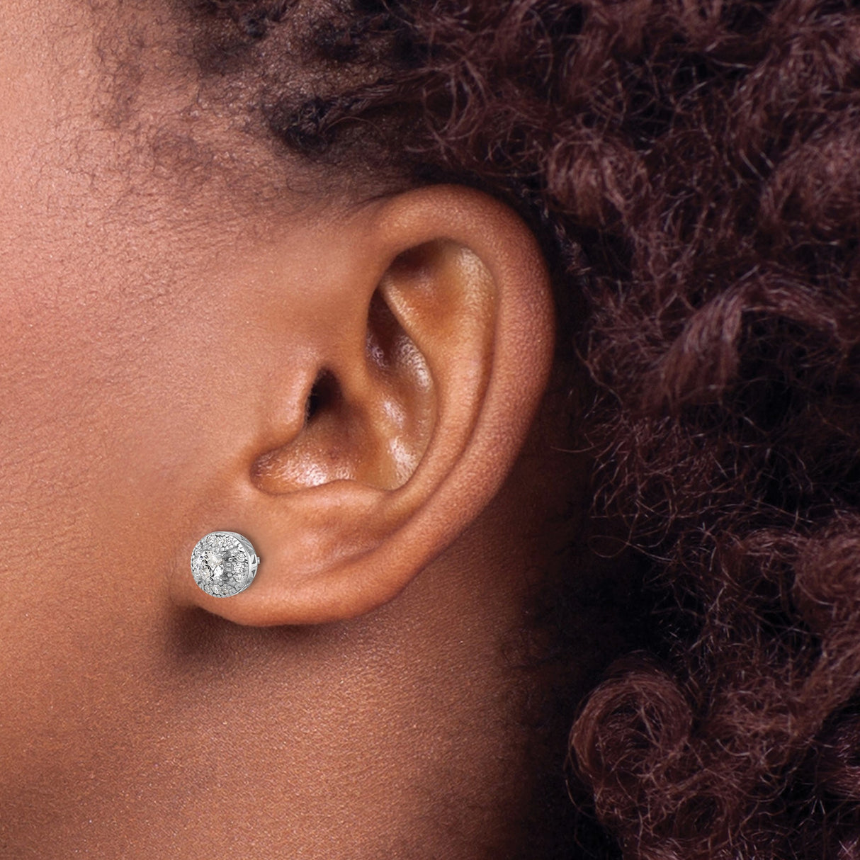 Sterling Silver Halo Stud Earrings with Round Cubic Zirconia Center