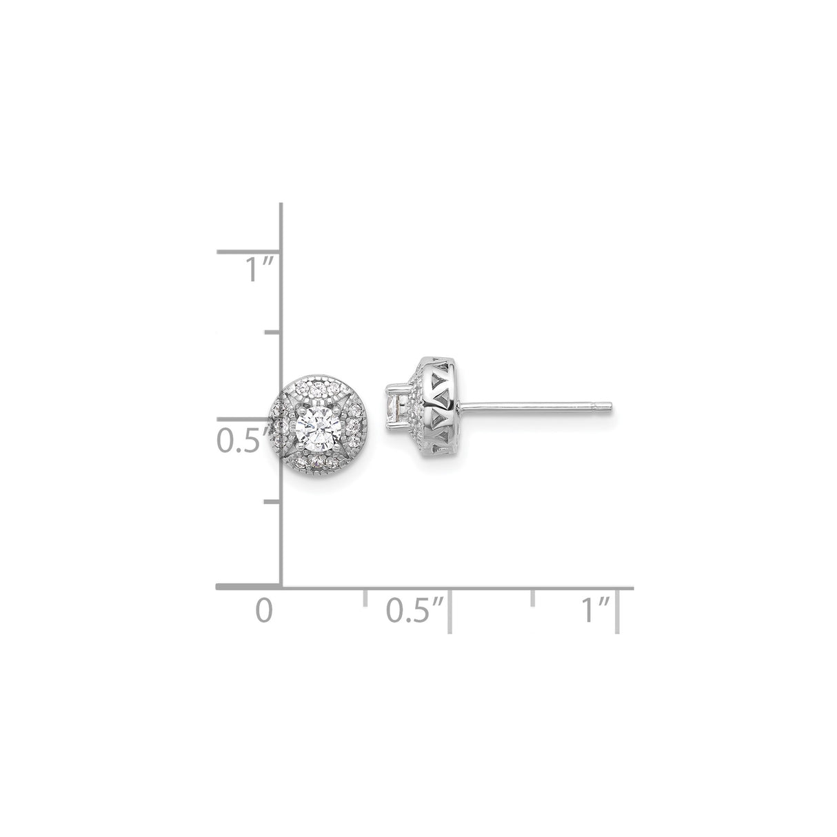 Sterling Silver Halo Stud Earrings with Round Cubic Zirconia Center