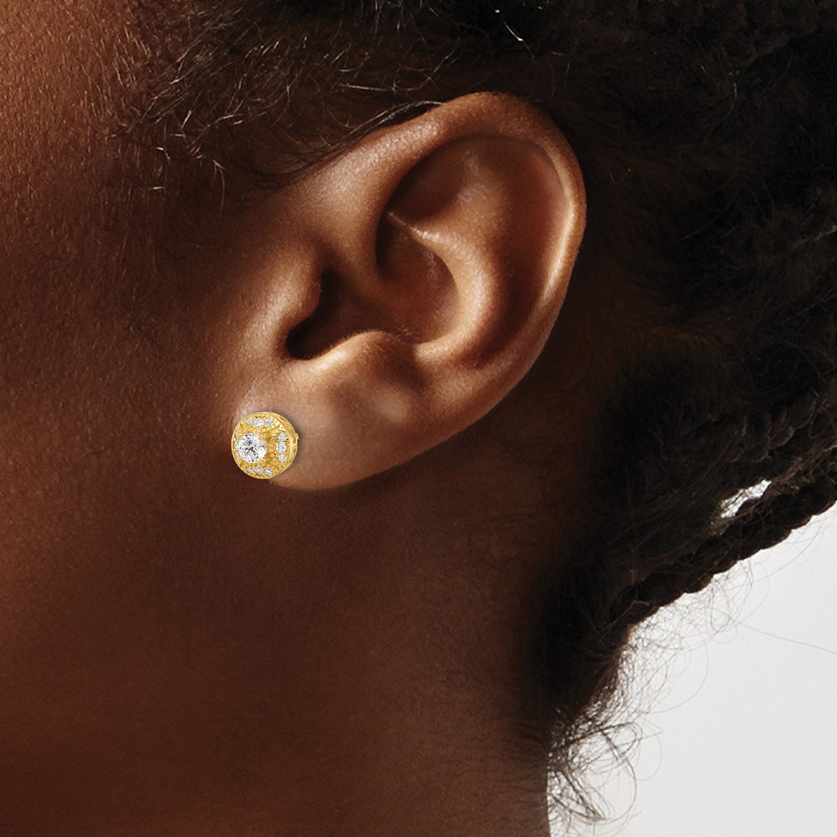 Sterling Silver Halo Stud Earrings with Round Cubic Zirconia and Filigree Design