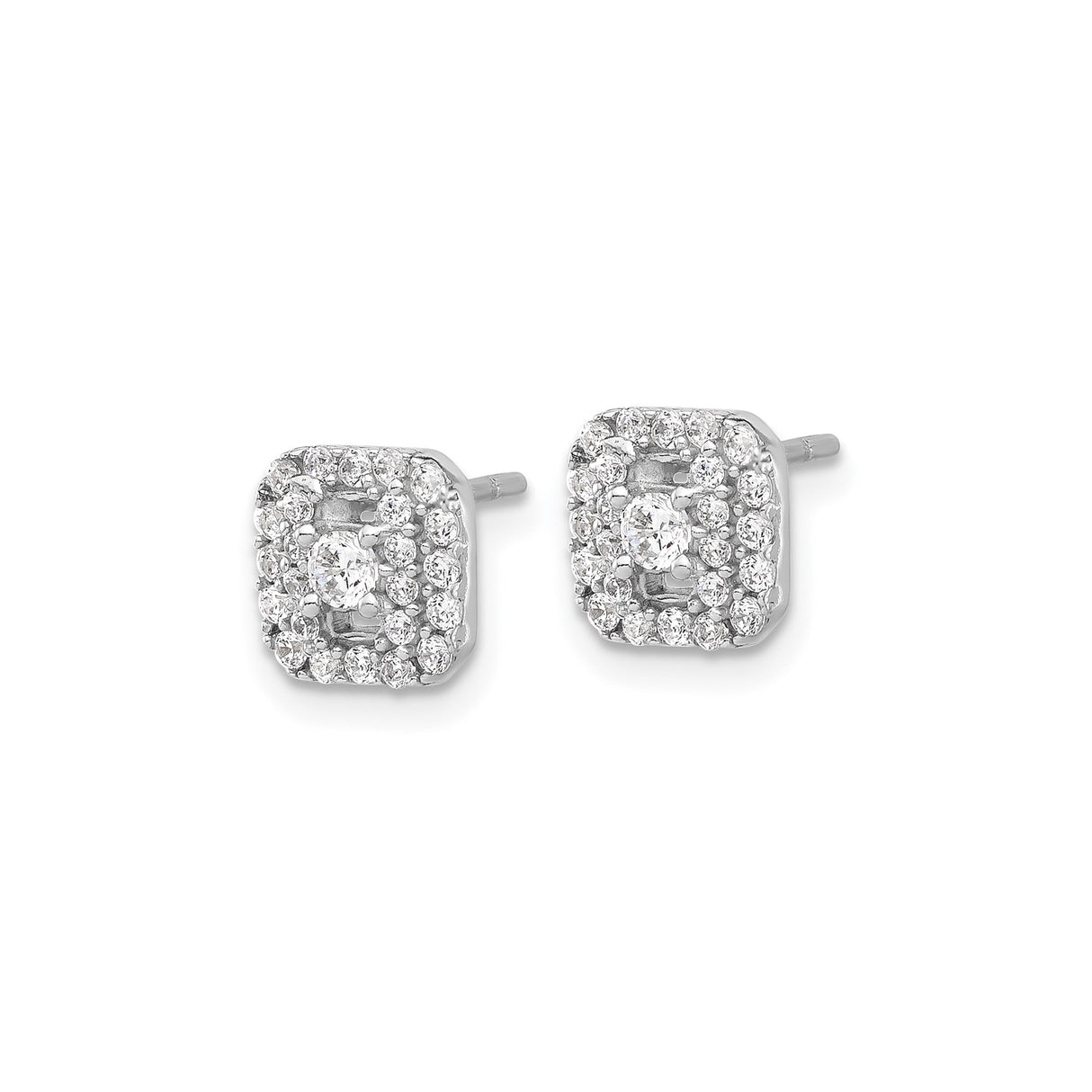 Sterling Silver Square Halo Stud Earrings with Clear Cubic Zirconia Stones for Women