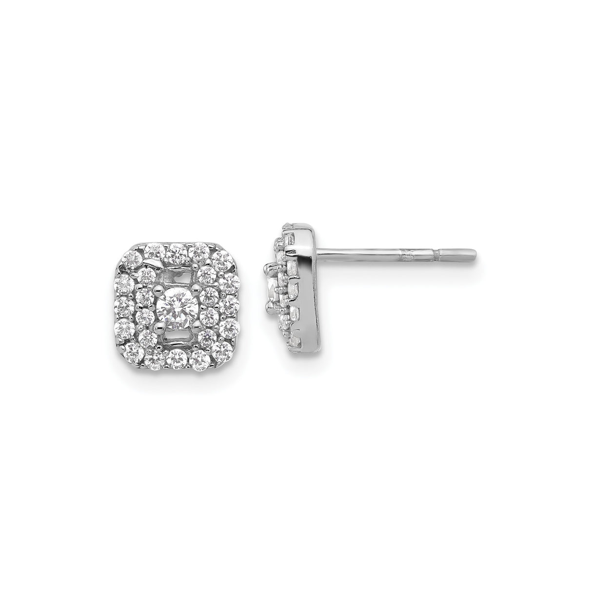 Sterling Silver Square Halo Stud Earrings with Clear Cubic Zirconia Stones for Women