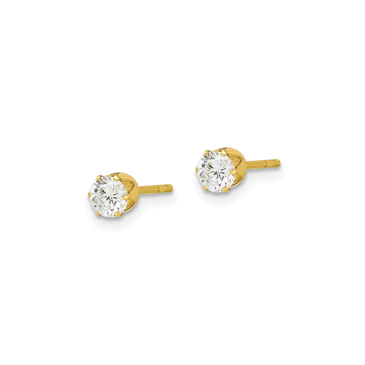 Sterling Silver Stud Earrings with Clear Cubic Zirconia, Gold Plated Solitaire Design for Women