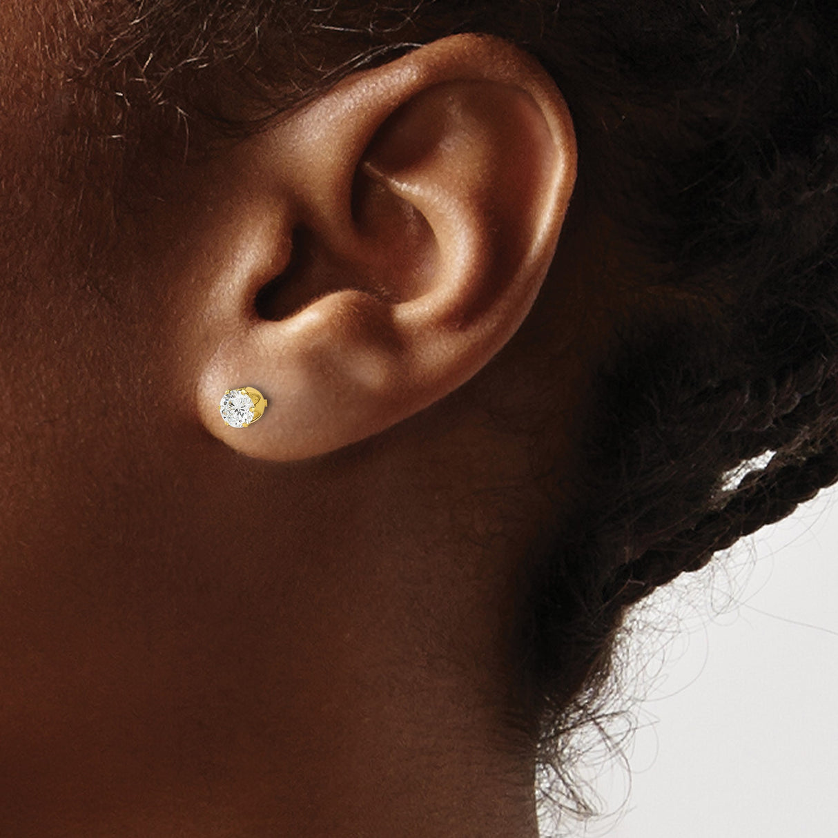 Sterling Silver Stud Earrings with Clear Cubic Zirconia, Gold Plated Solitaire Design for Women