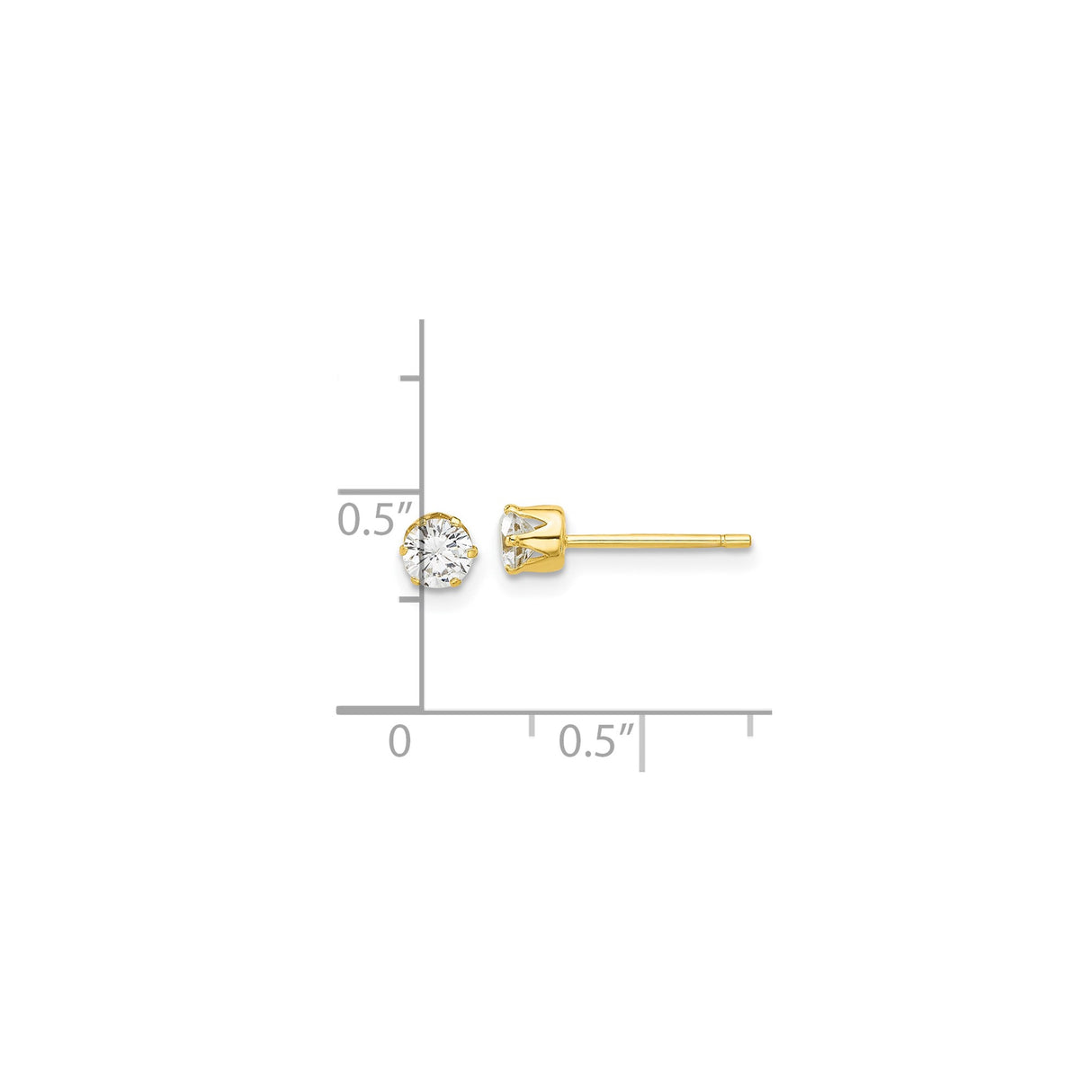 Sterling Silver Stud Earrings with Clear Cubic Zirconia, Gold Plated Solitaire Design for Women