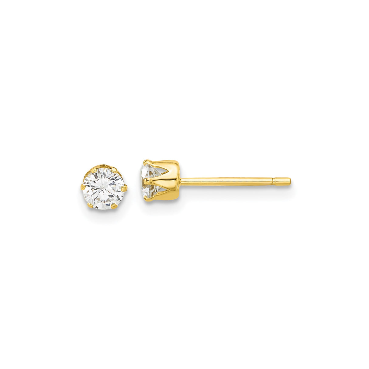 Sterling Silver Stud Earrings with Clear Cubic Zirconia, Gold Plated Solitaire Design for Women