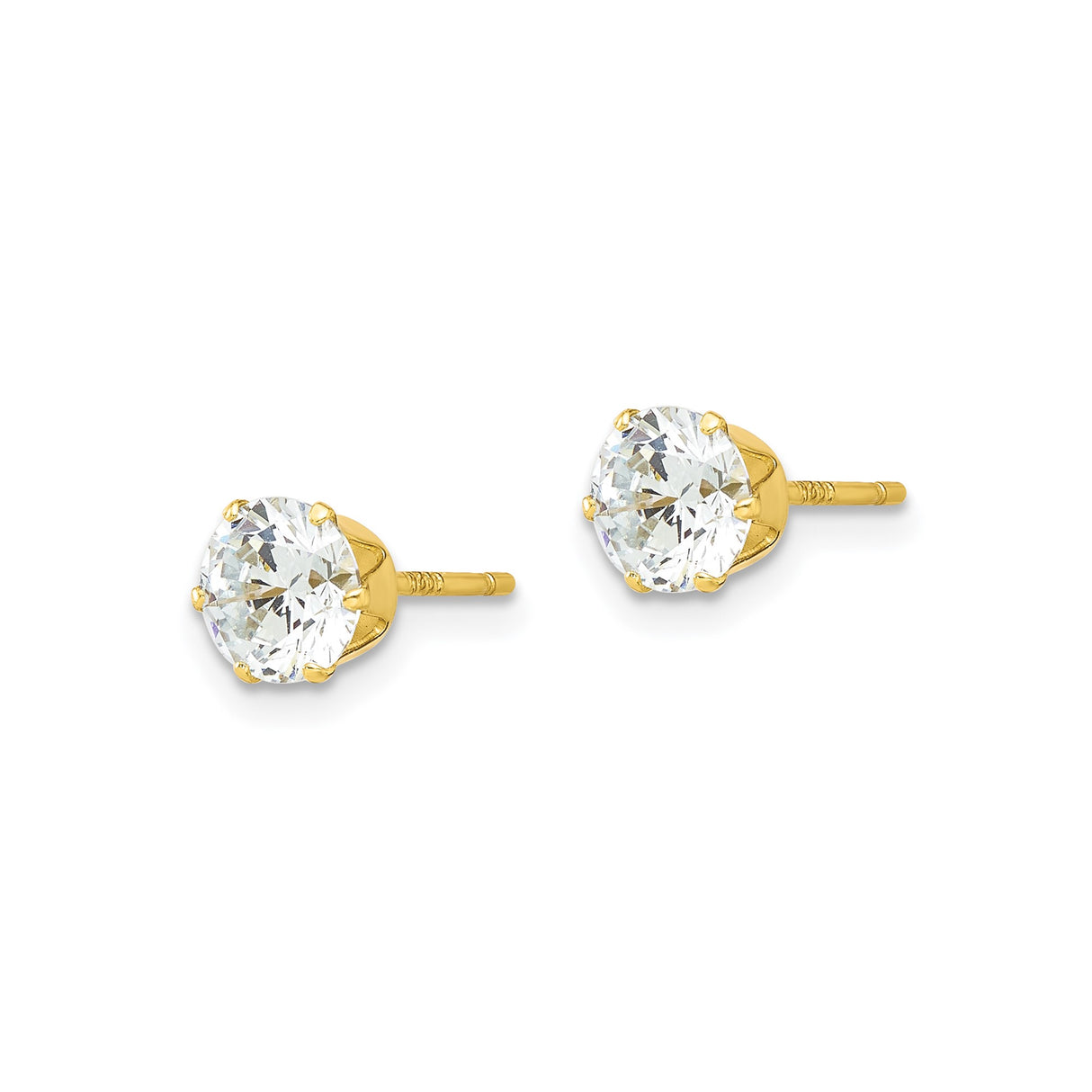 Sterling Silver Stud Earrings with Round Cut Cubic Zirconia, Six Prong Solitaire Design